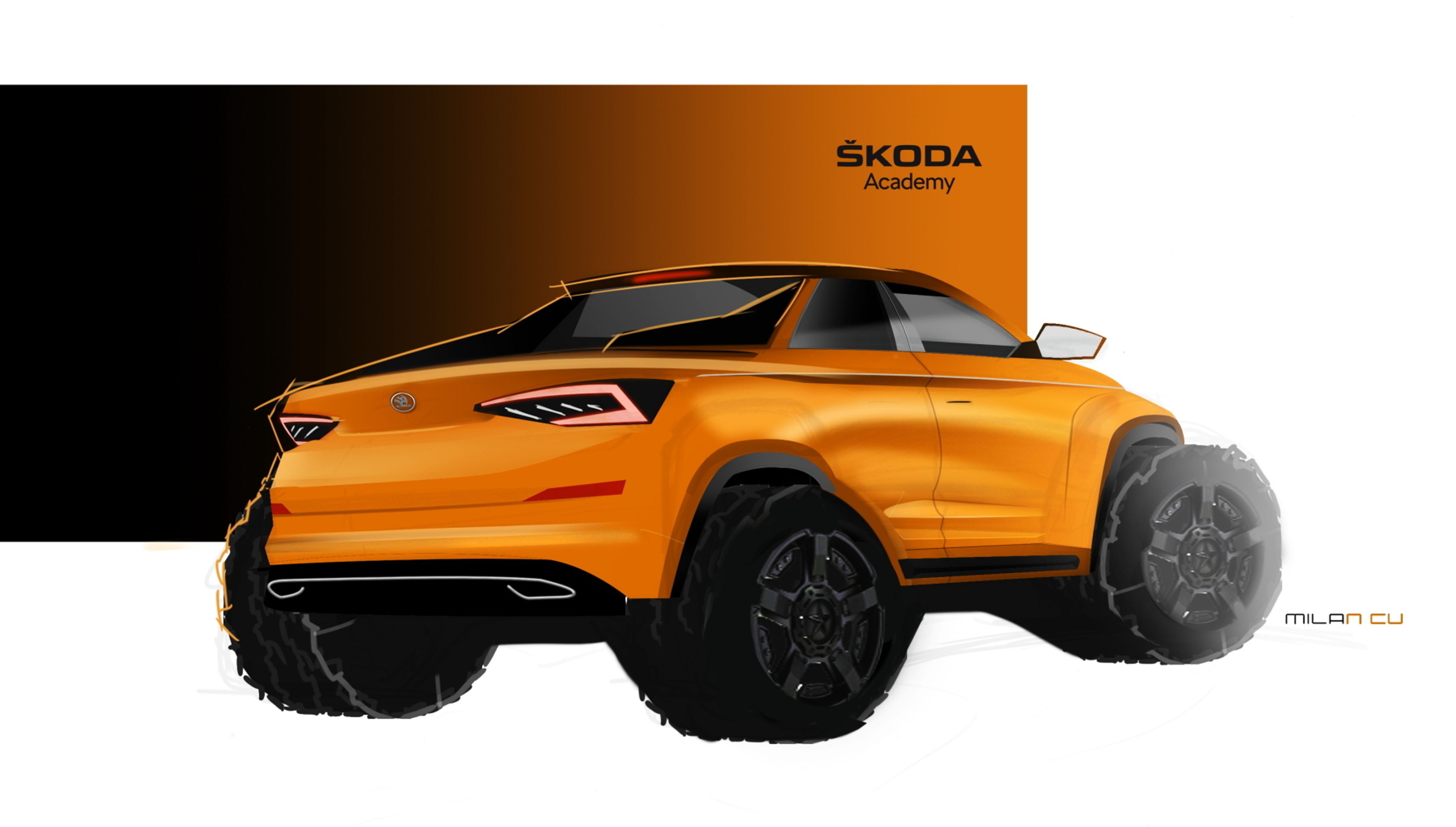 Škoda Kodiaq jako pickup na obřích kolech - Fotogalerie: Pickup Kodiaq na studentských skicách (6/6)