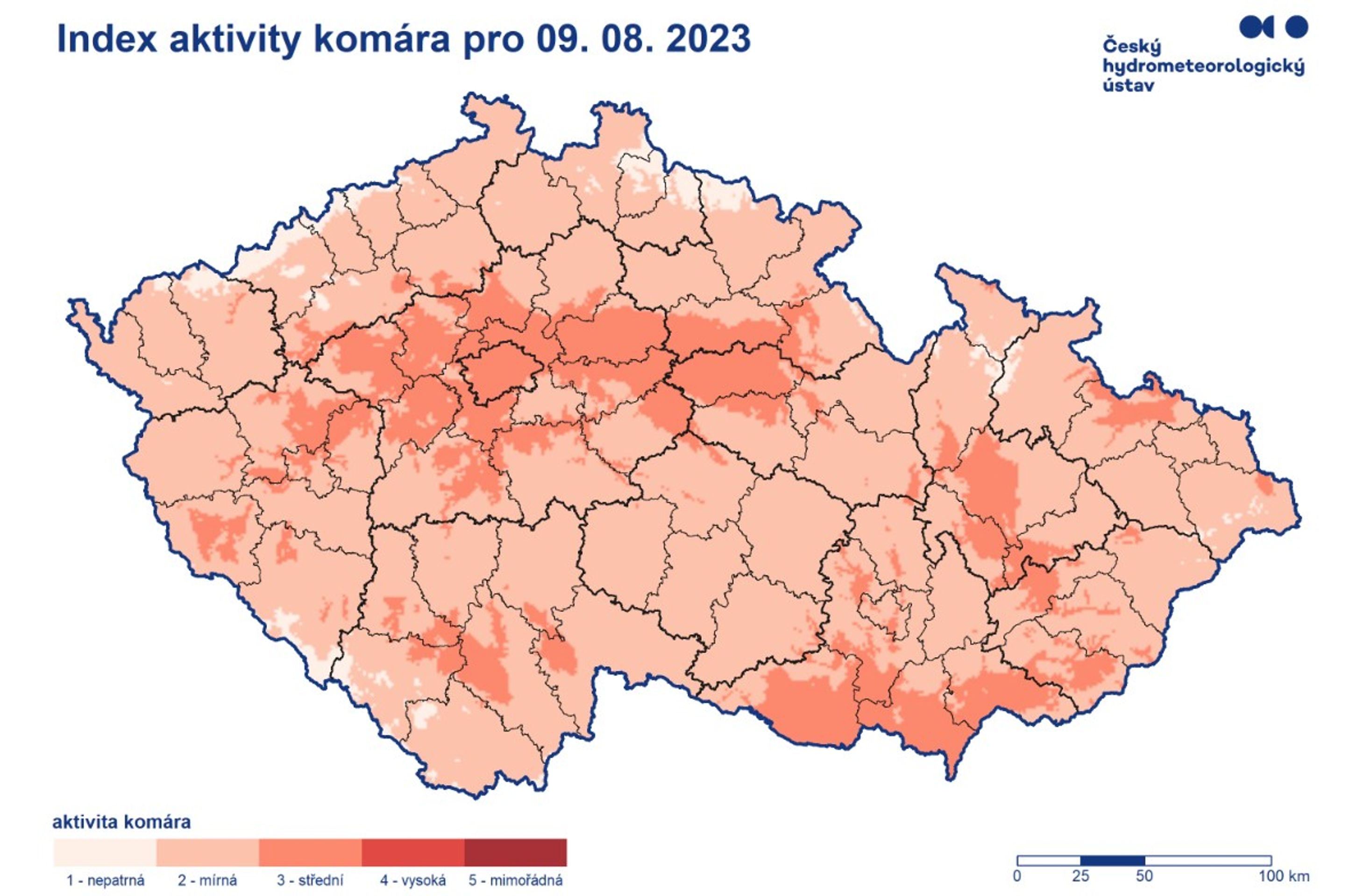 Index aktivity komára pro 9. srpna 2023 - Aktivita komárů (2/3)