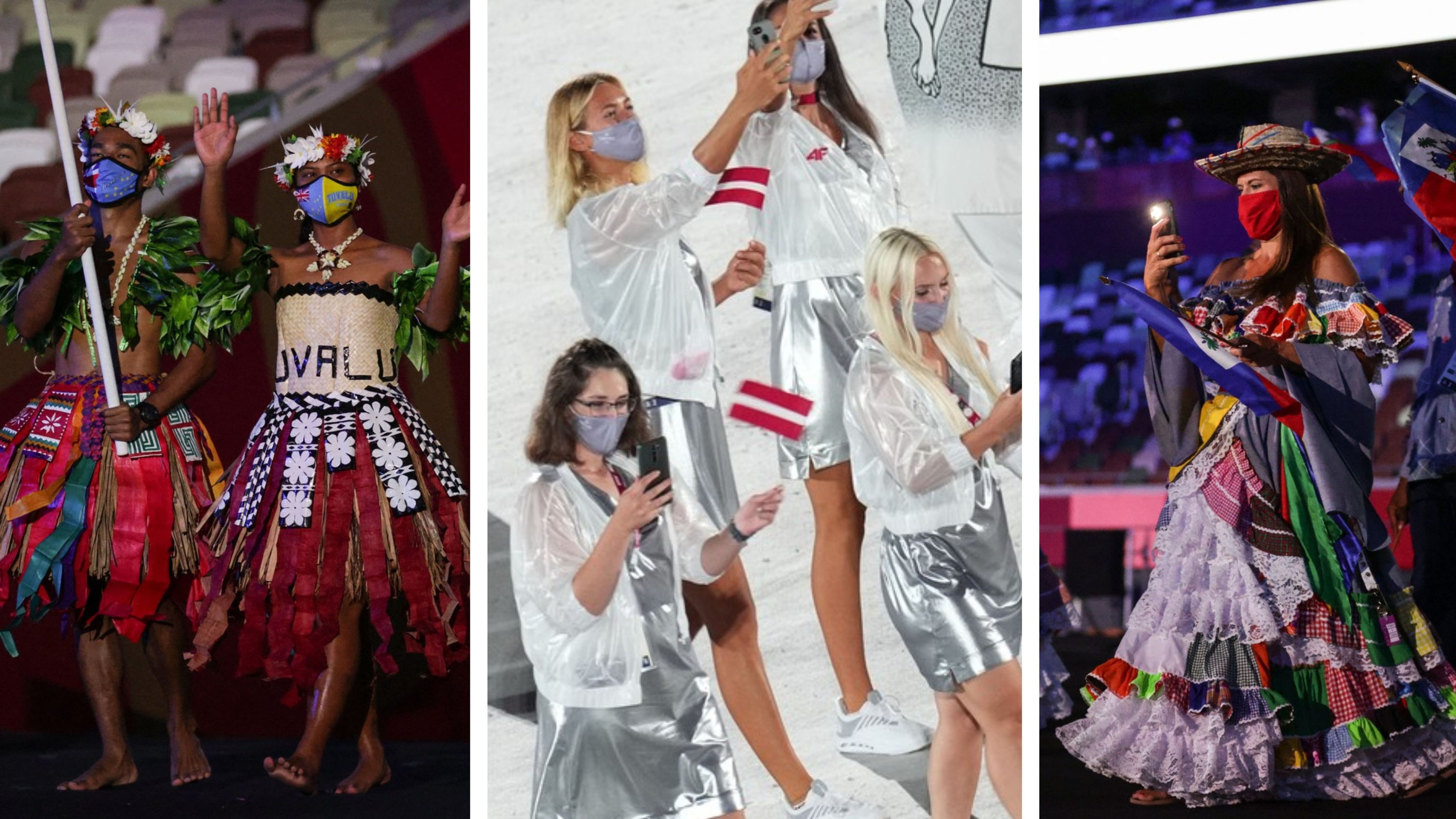Nejvýraznější nástupové kolekce v Tokiu - Tuvalu, Lotyšsko a Haiti - Galerie: Originální outfity při zahajovacím olympijském ceremoniálu (1/18)