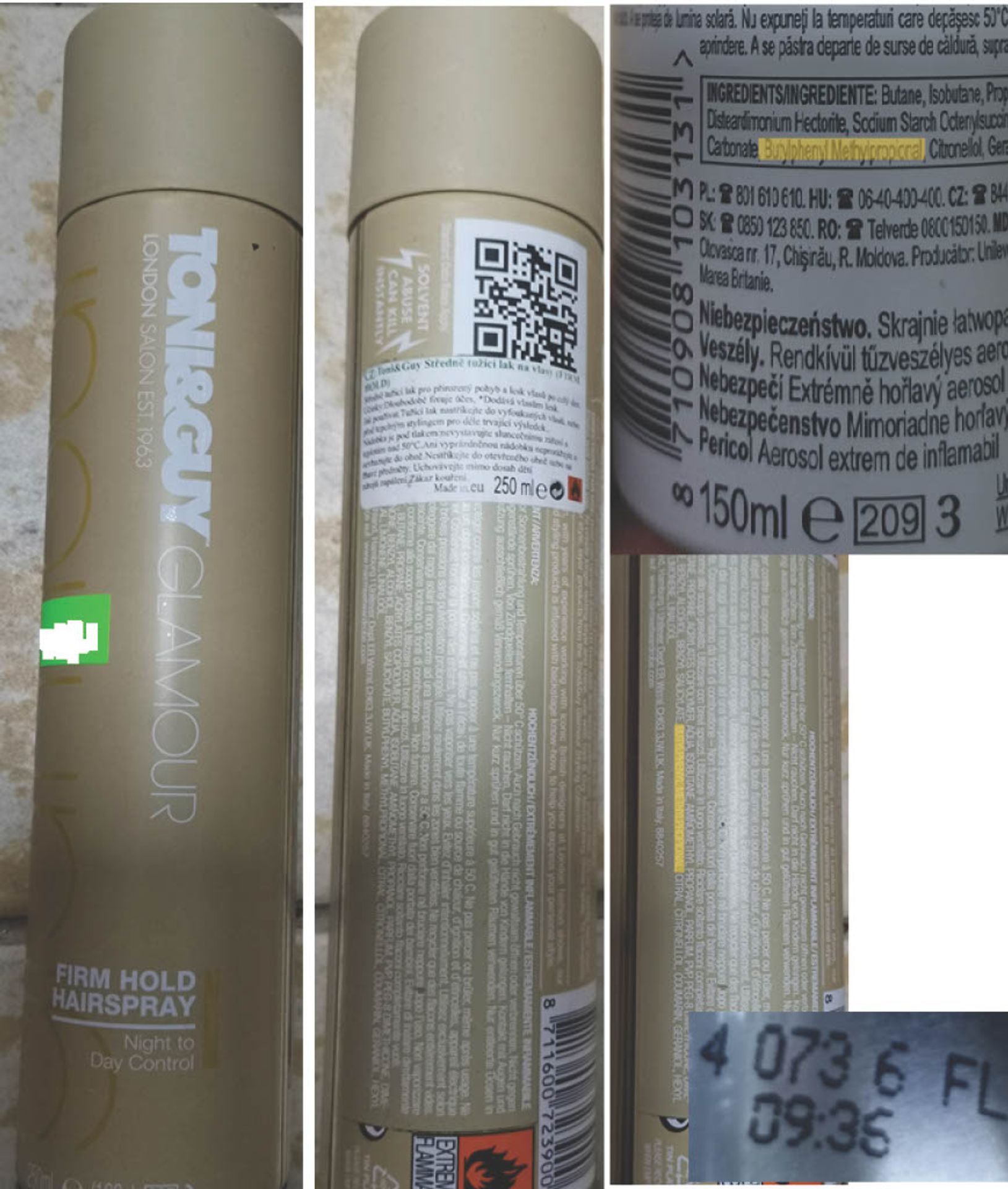 TONI&GUY GLAMOUR, LONDON SALON EST. 1963, FIRM HOLD HAIRSPRAY - Nebezpečná kosmetika (3/5)