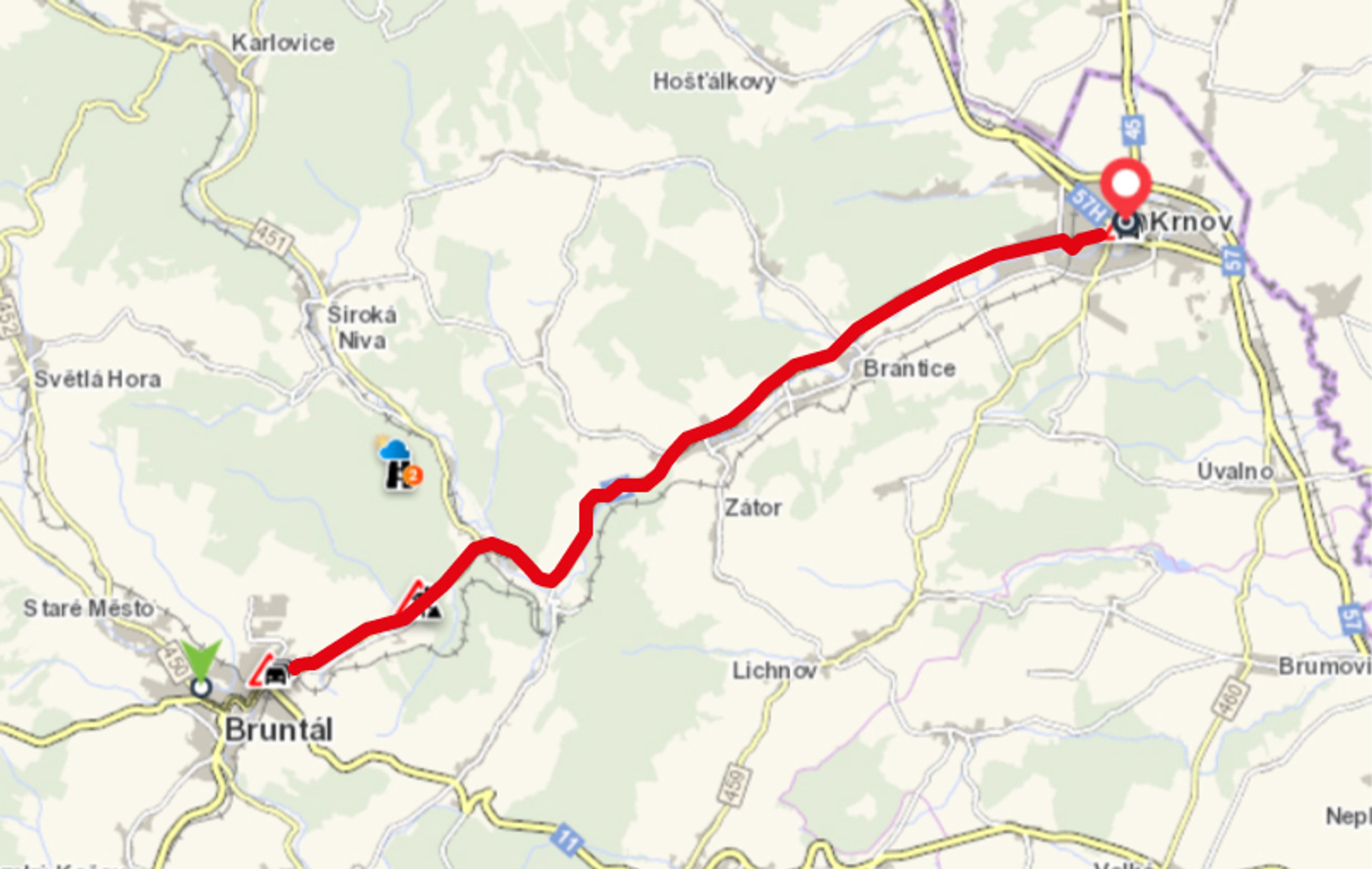 Bruntál – Krnov I/45 - Zablokované silnice a železnice (7/17)