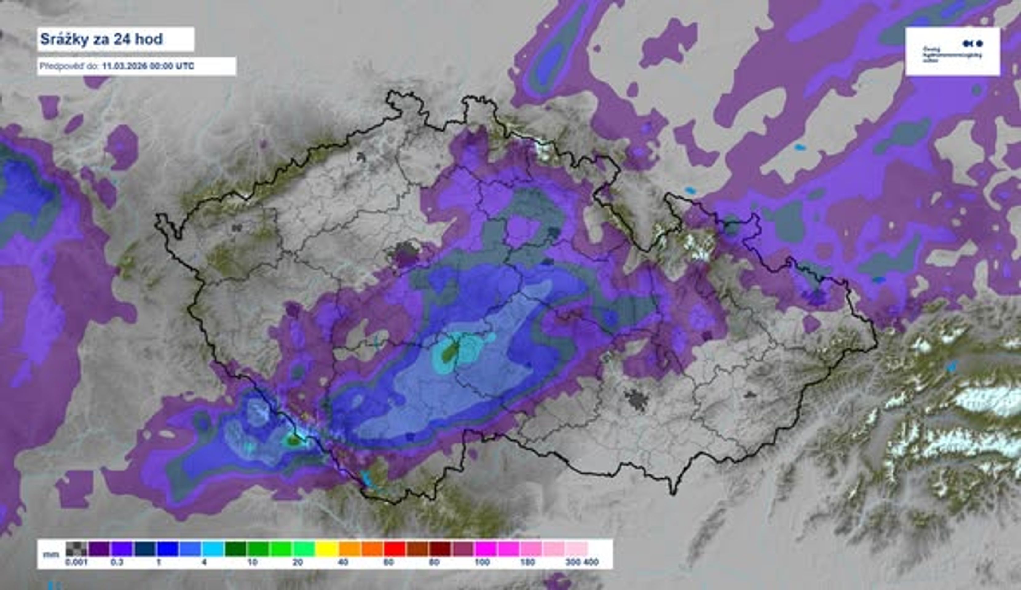 Srážky za 24 hodin - Předpověď počasí (2/3)