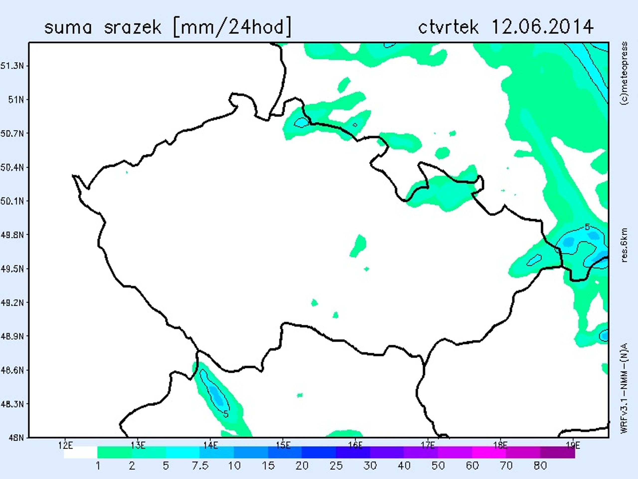 Srážky v Česku 11.6. - 13.6.2014 - 2 - GALERIE: Mapa srážek v Česku 11.6. - 13.6. (2/3)