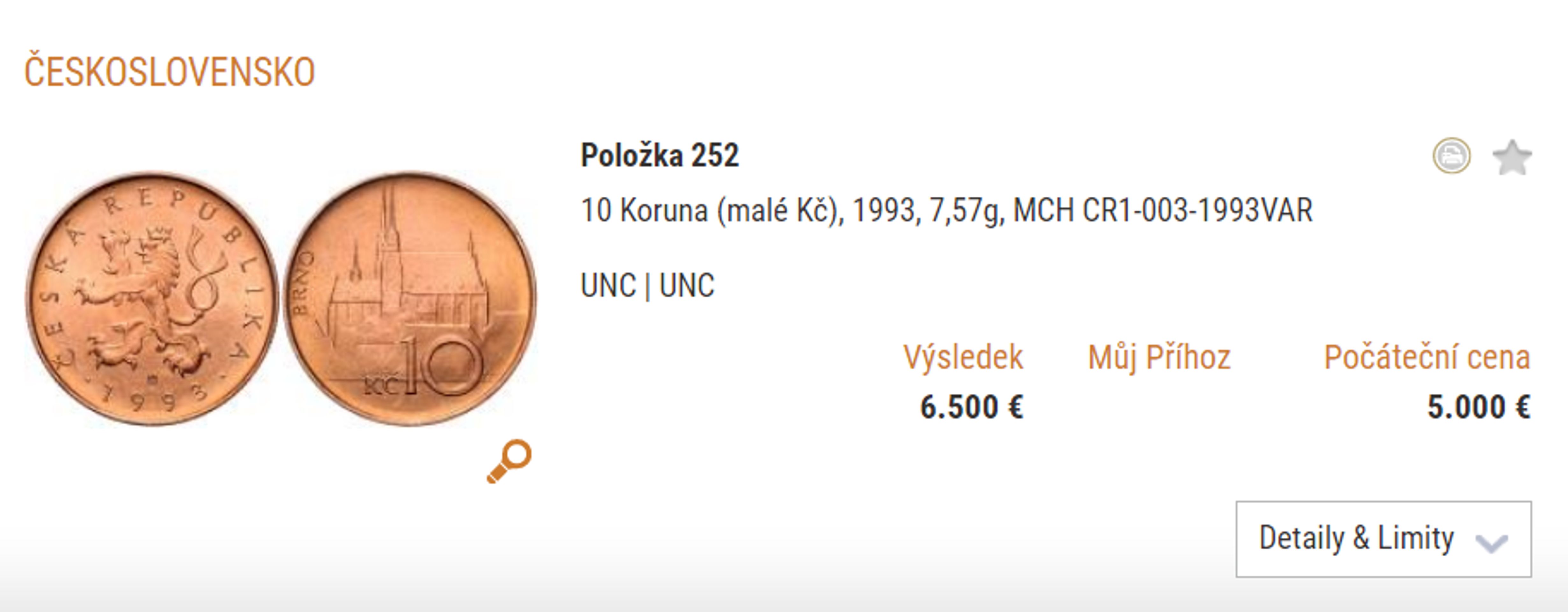 Dražba vzácné desetikoruny - Vzácné bankovky a mince z oběhu (19/22)