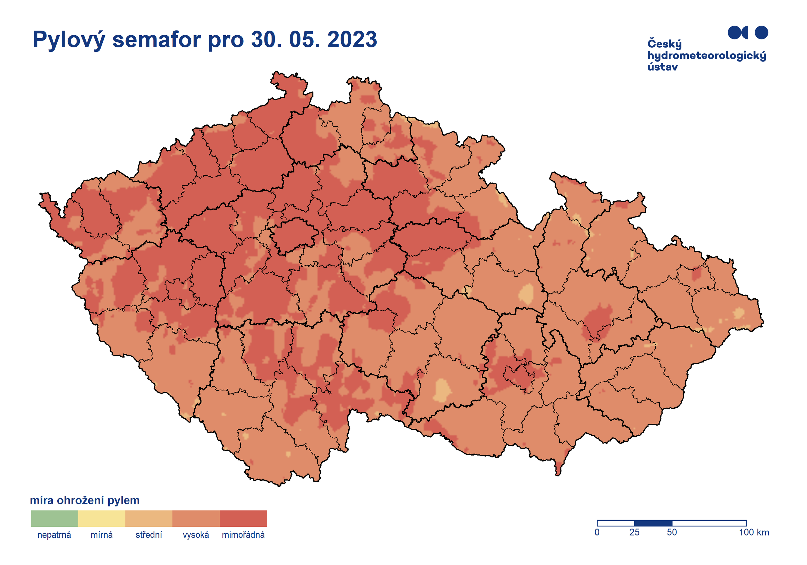 Pylový semafor pro 30. května 2023 - Pylový semafor a index aktivity klíštěte (2/6)