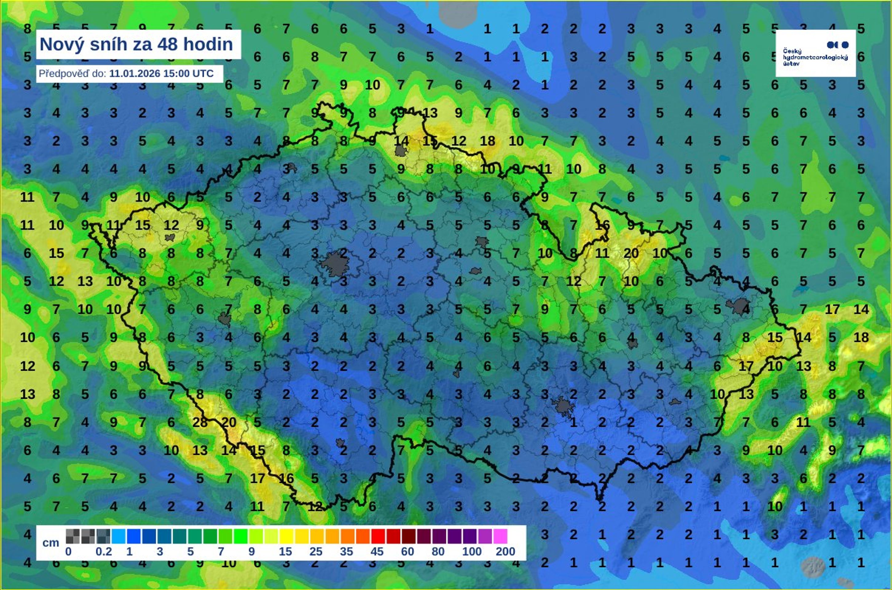 Nový sníh za 48 hodin - Předpověď počasí ČHMÚ (4/4)