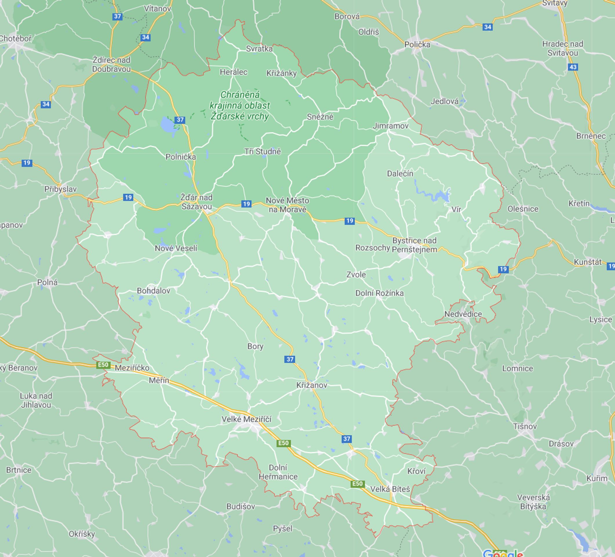 Kraj Vysočina - okres Žďár nad Sázavou - GALERIE: Mapy okresů v kraji Vysočina (1/5)