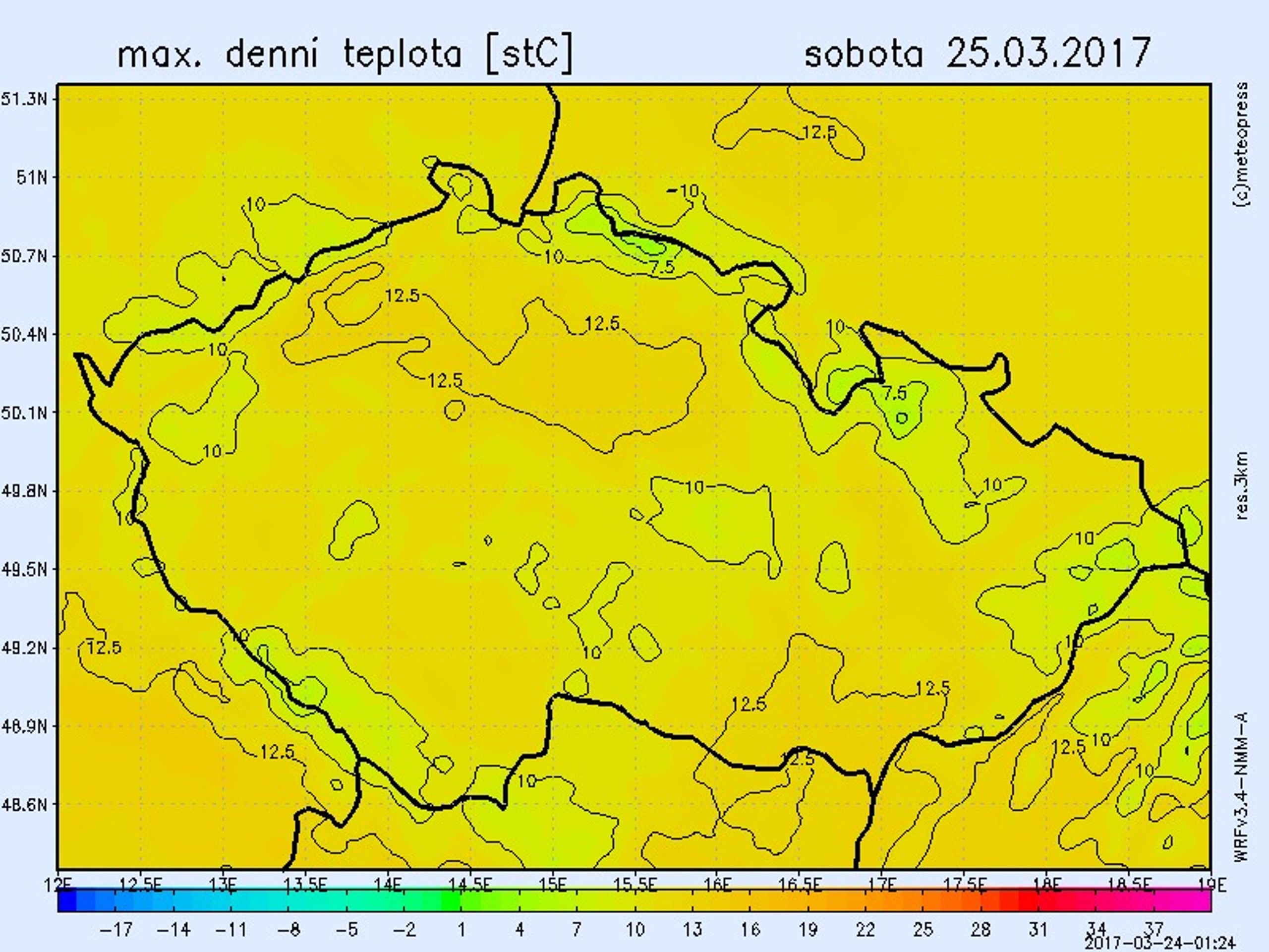 Teplotní mapa - sobota - GALERIE: Mapy počasí (1/6)