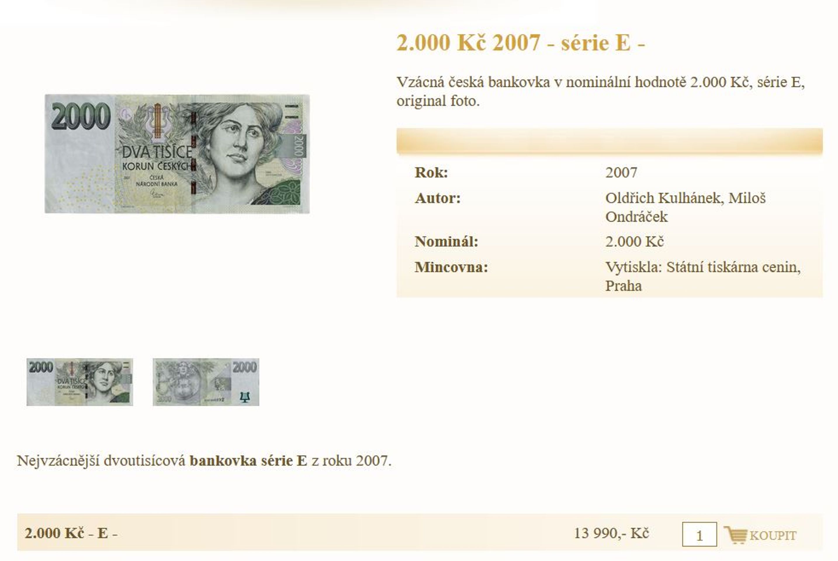 Dvoutisícovka série E - Vzácné bankovky a mince z oběhu (1/22)