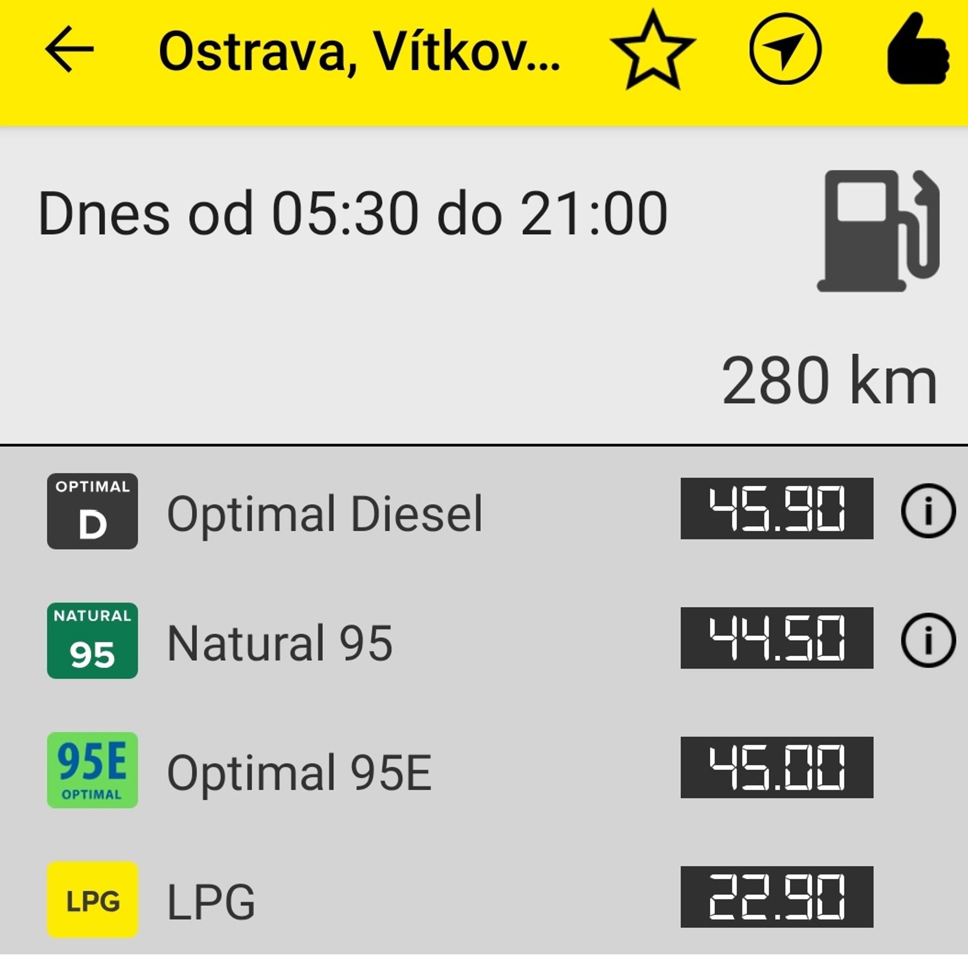 Ceny pohonných hmot - Srovnání cen EuroOil (4/6)