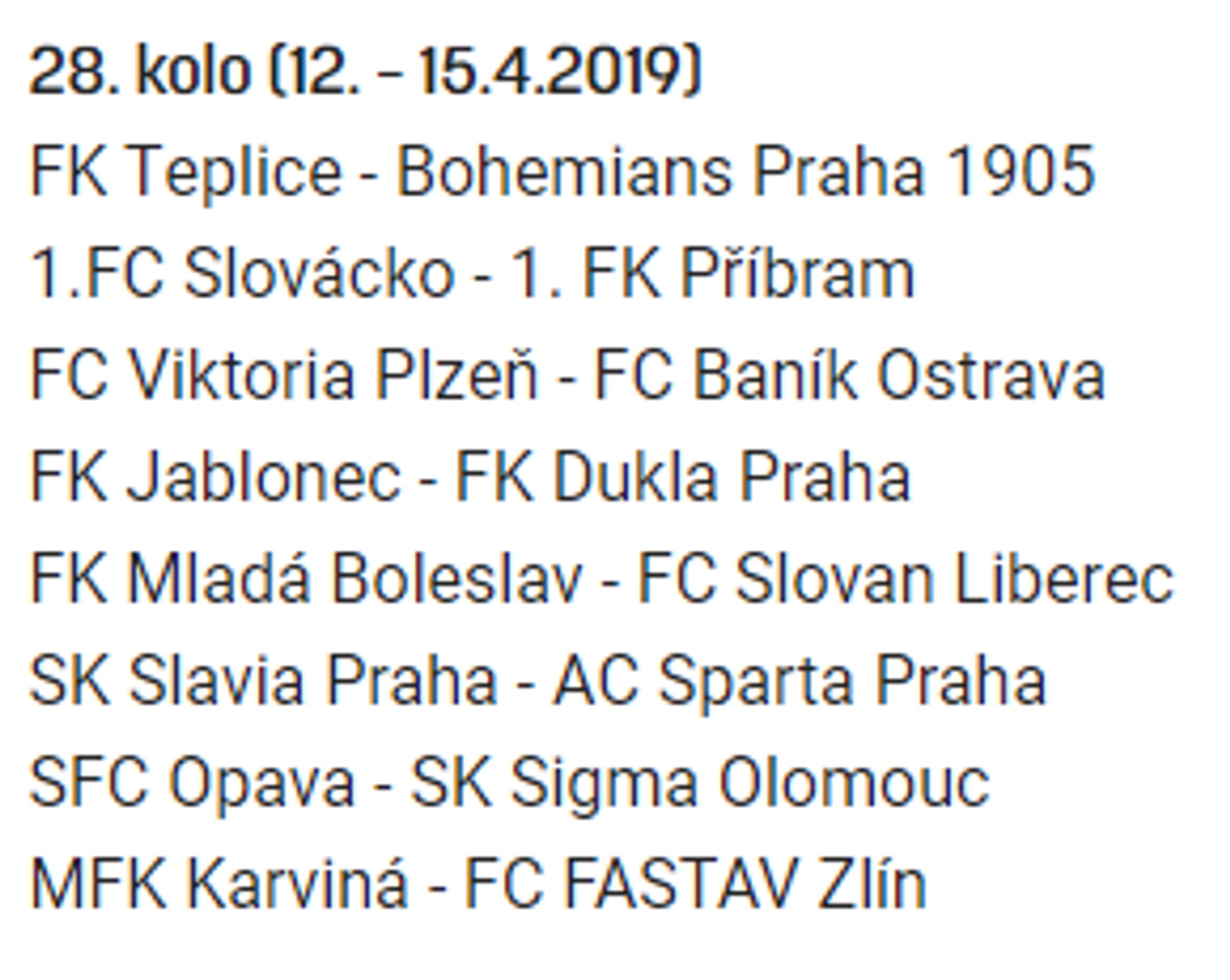 28. kolo - GALERIE: Přehled jednotlivých kol ročníku 2018/19 (28/30)