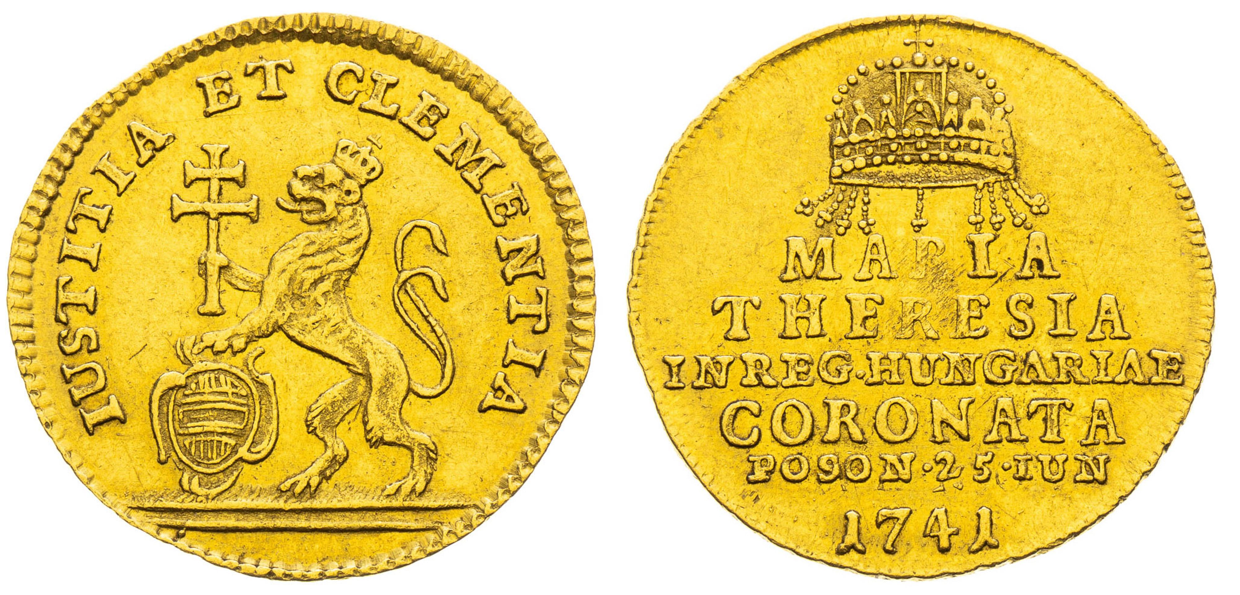 Zlatý žeton 1741, 3/4 dukát, Korunovace na uherskou královnu v Bratislavě - Aukce mincí Praha (3/8)