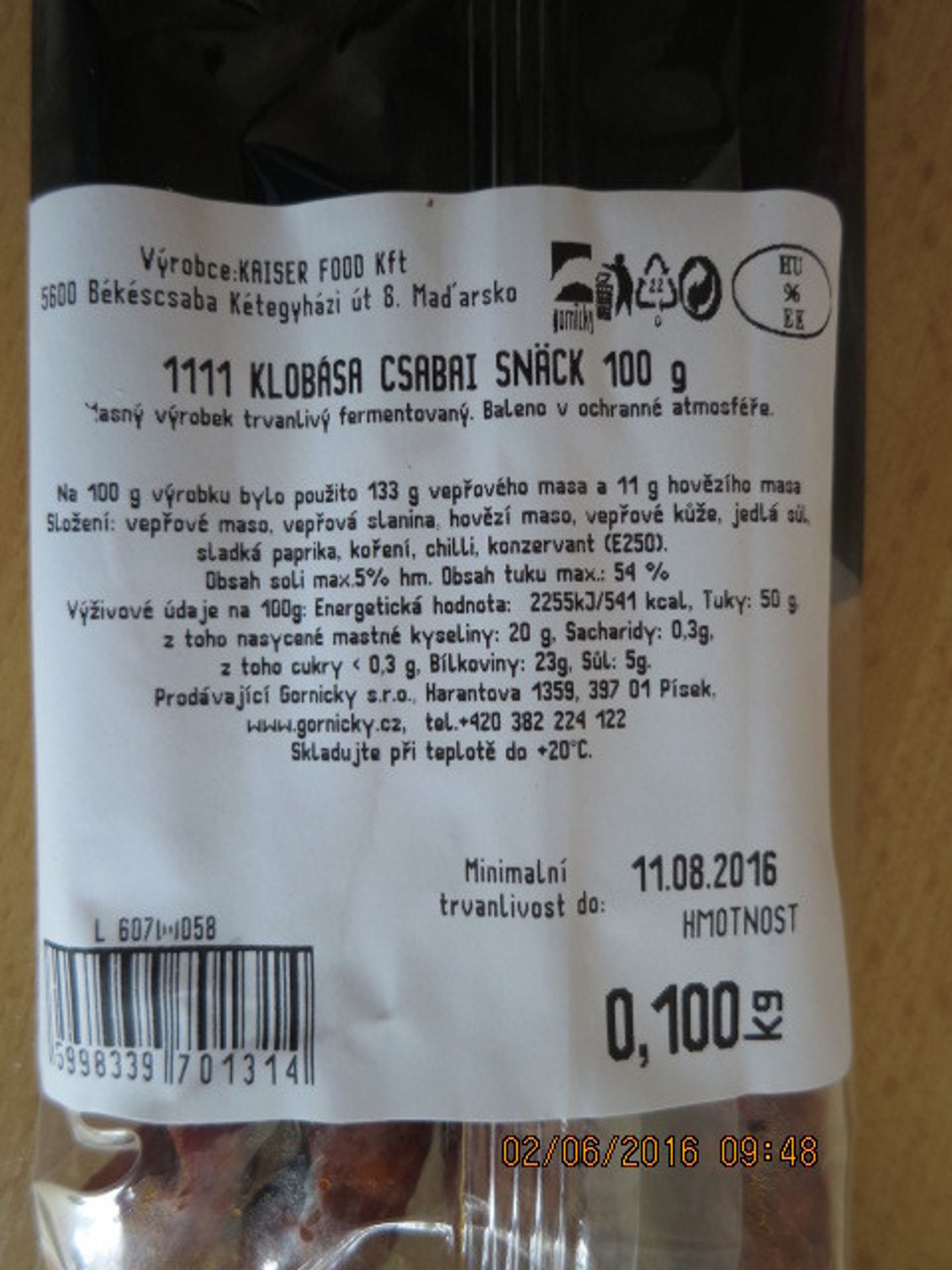 Nevyhovující potraviny - CSABAHÚS CSABAI CSÍPÖS SNACK KOLBÁSZ - GALERIE: Nevyhovující potraviny (2/5)