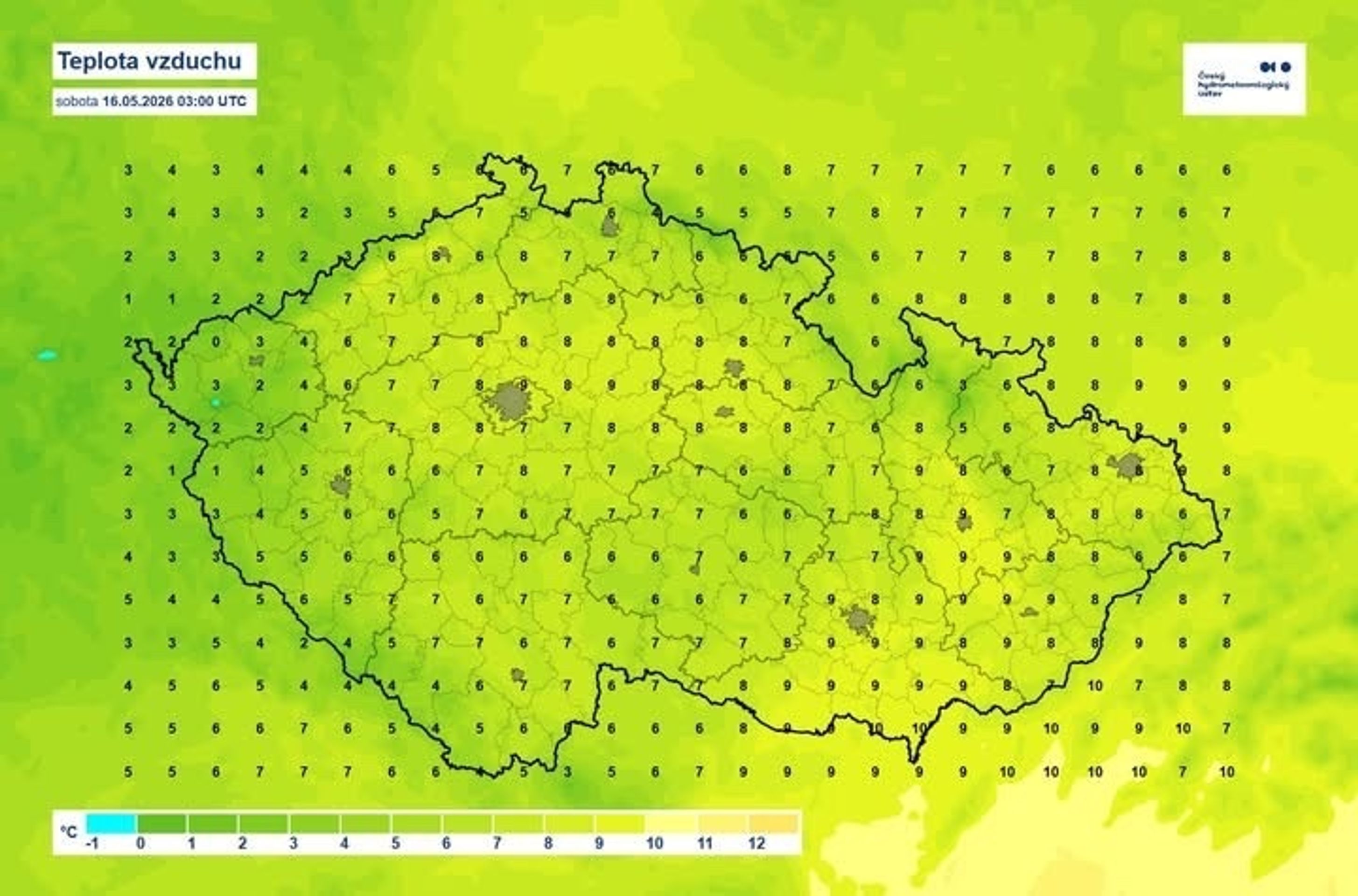 Teplota vzduchu nad Českem - Mapy ČHMÚ (2/4)