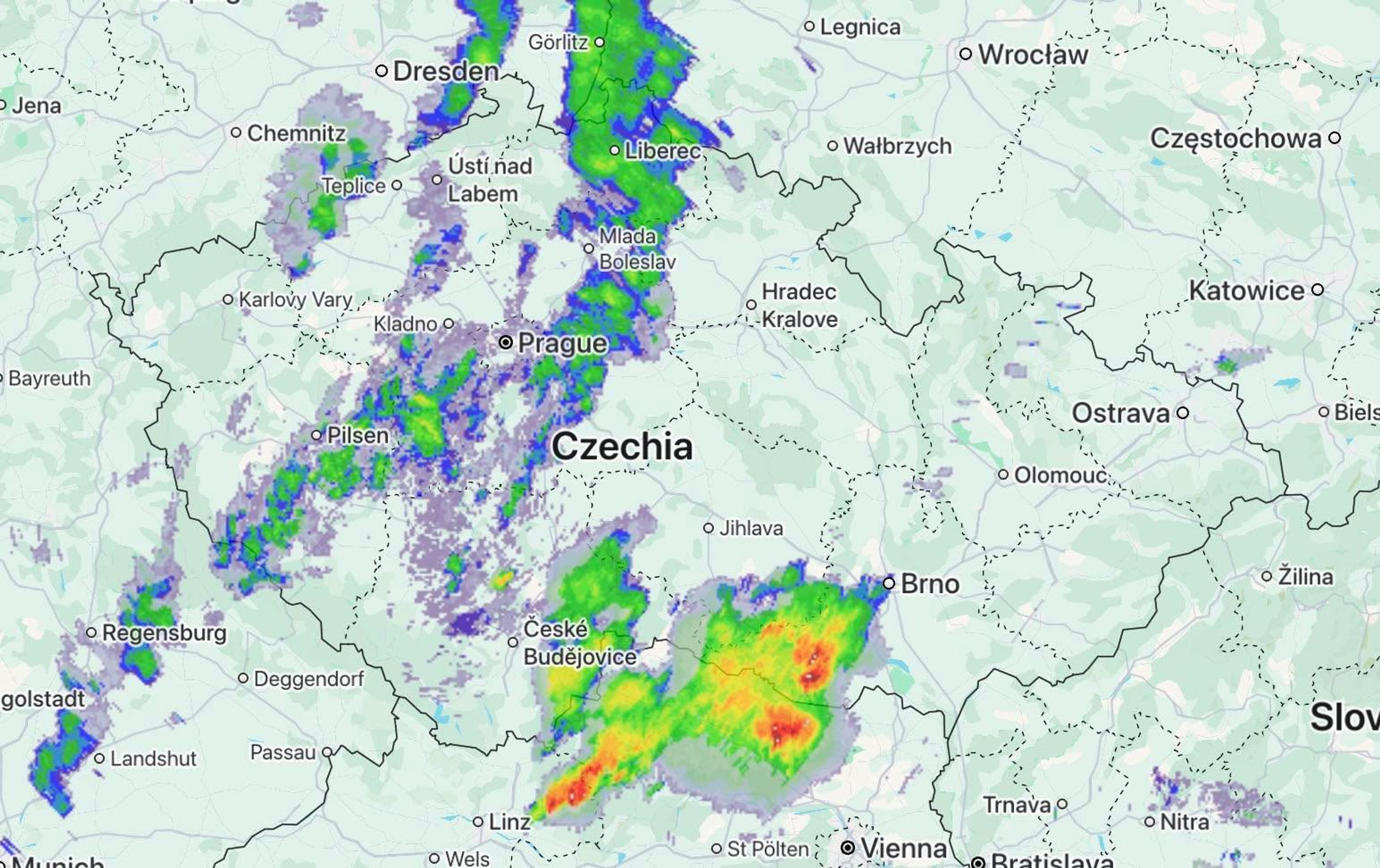 Radarový snímek - Čtvrteční bouřky (1/3)