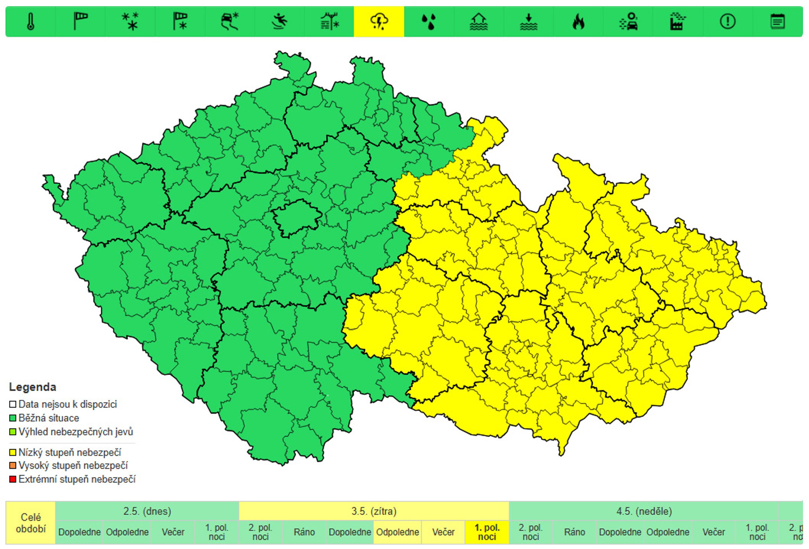 Výstraha před bouřkami, 3. 5. 2025 noc - Výstraha před bouřkami (3/3)