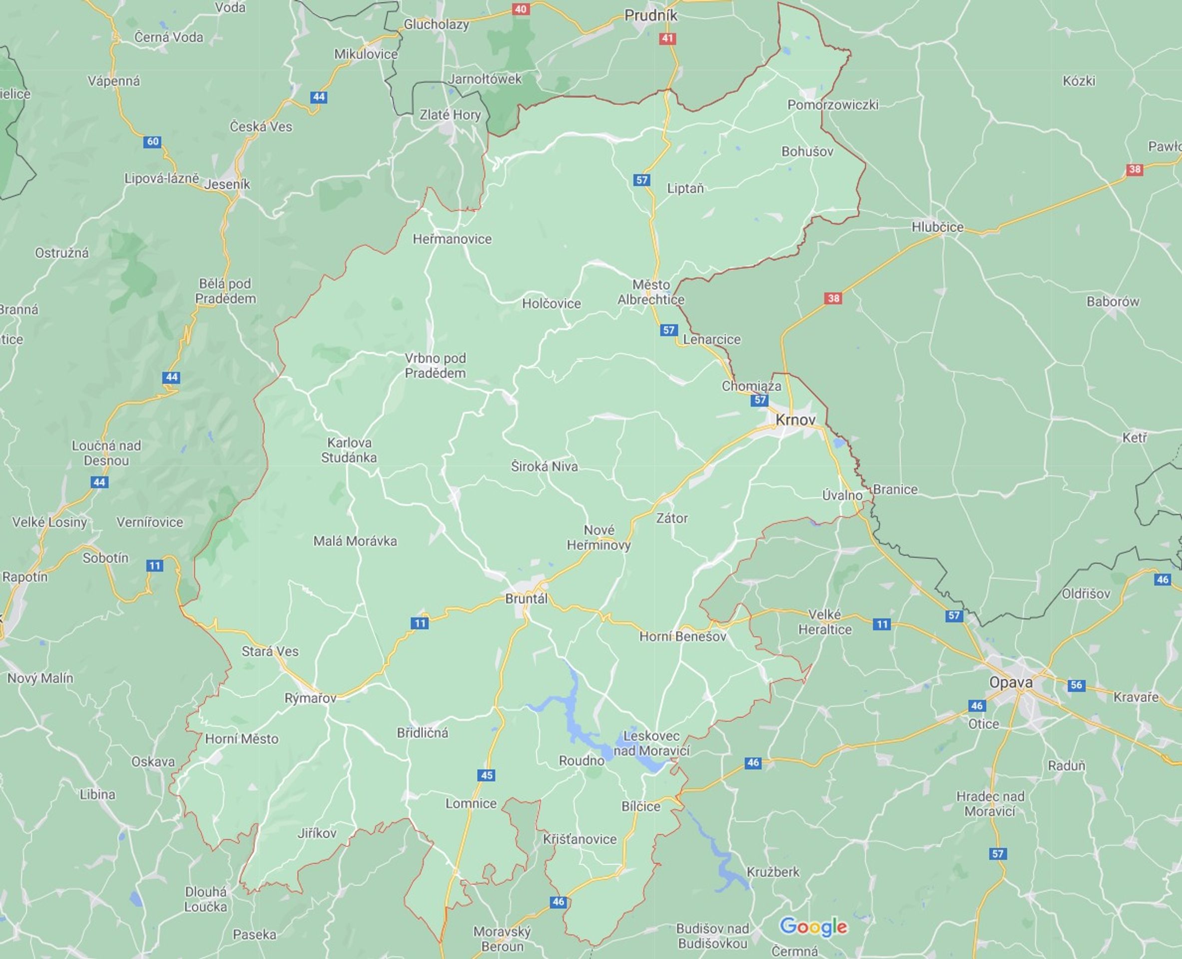 Moravskoslezský kraj - okres Bruntál - GALERIE: Mapy okresů v Moravskoslezském kraji (6/6)