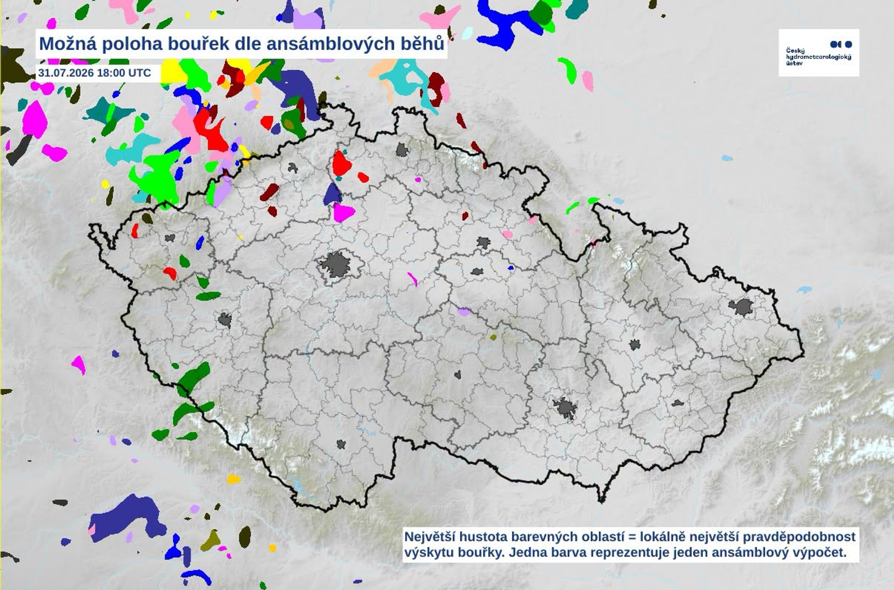 Pravděpodobný výskyt bouřek - Mapy ČHMÚ (2/3)