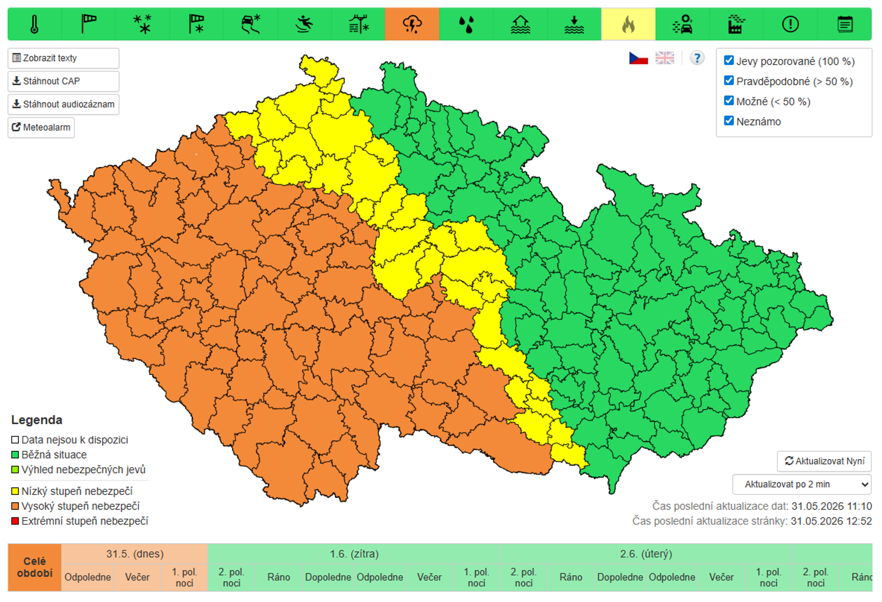 Výstraha před bouřkami (31. 5. 2026) - Počasí 31. 5. 2026 (1/3)
