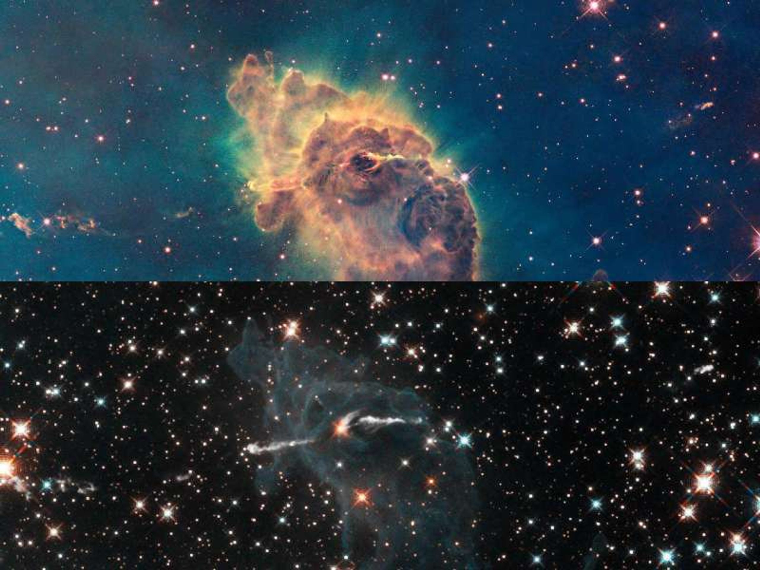 -  	 Vznikající hvězda ve hvězdných jeslích v mlhovině Carina - Fotogalerie: Snímky Hubbleova teleskopu (2/5)