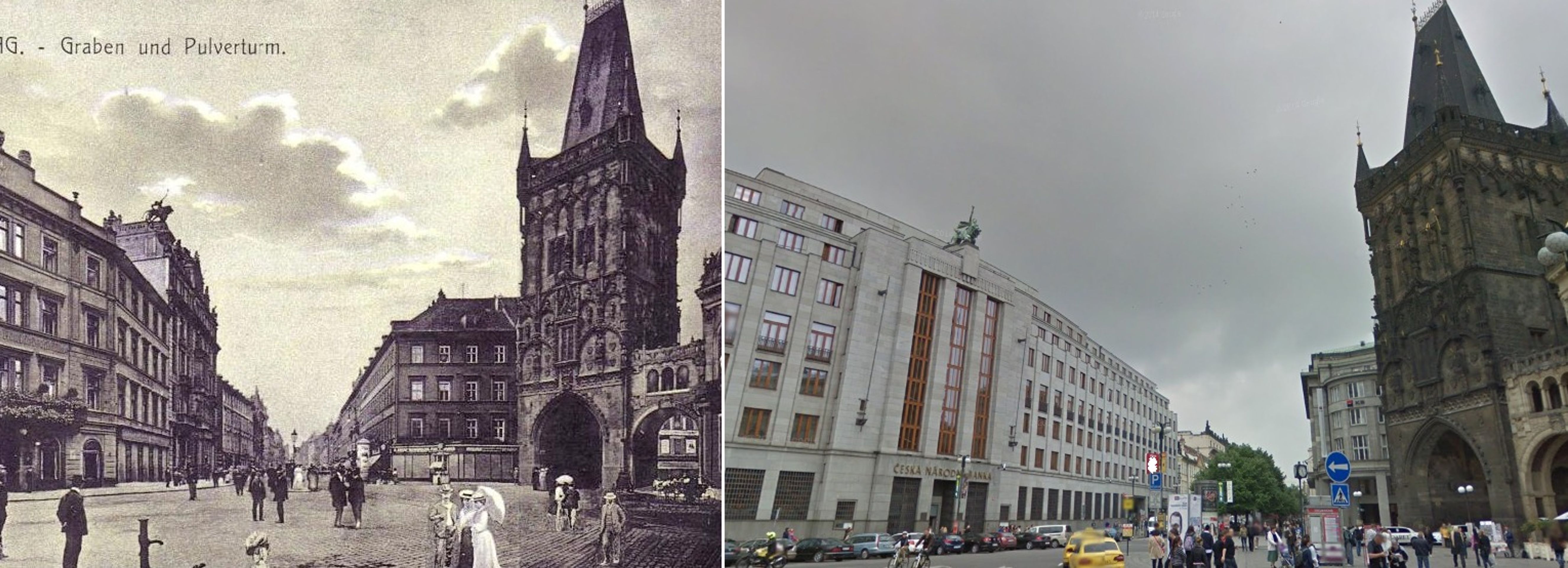 Praha dříve a dnes - Prašná brána - GALERIE: Praha dříve a dnes (6/23)