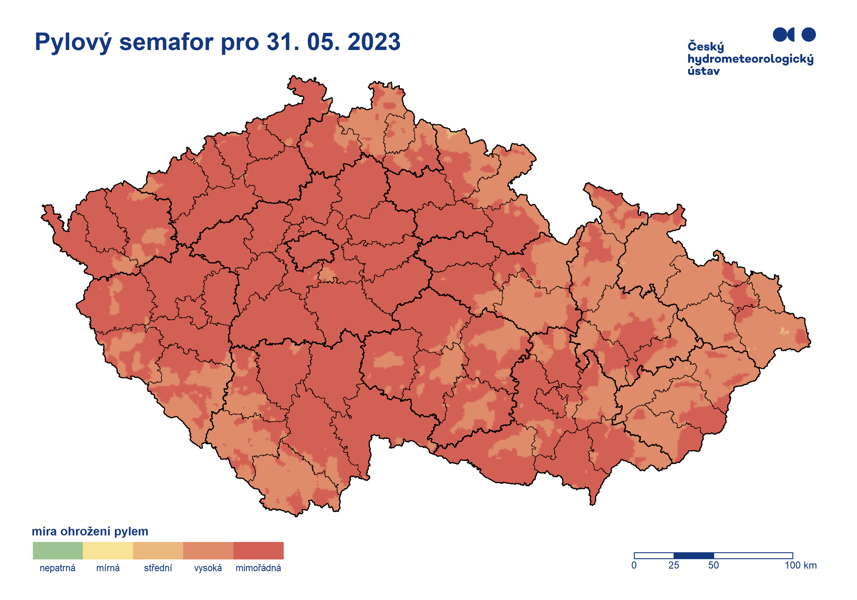 Pylový semafor pro 31. května 2023 - Pylový semafor a index aktivity klíštěte (3/6)