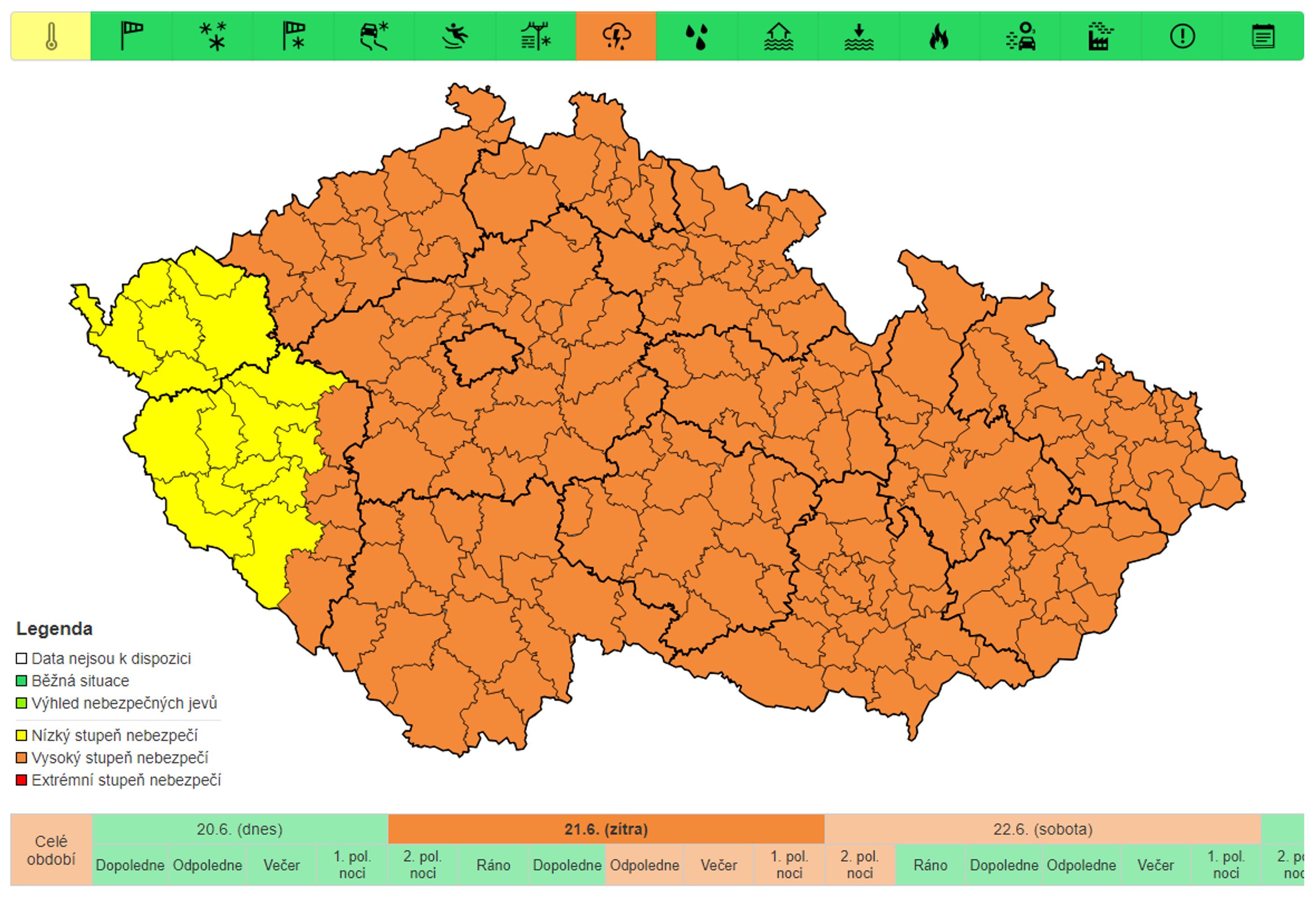 Výstraha před bouřkami, 21. 6. 2024 - Aktuální výstrahy (2/3)