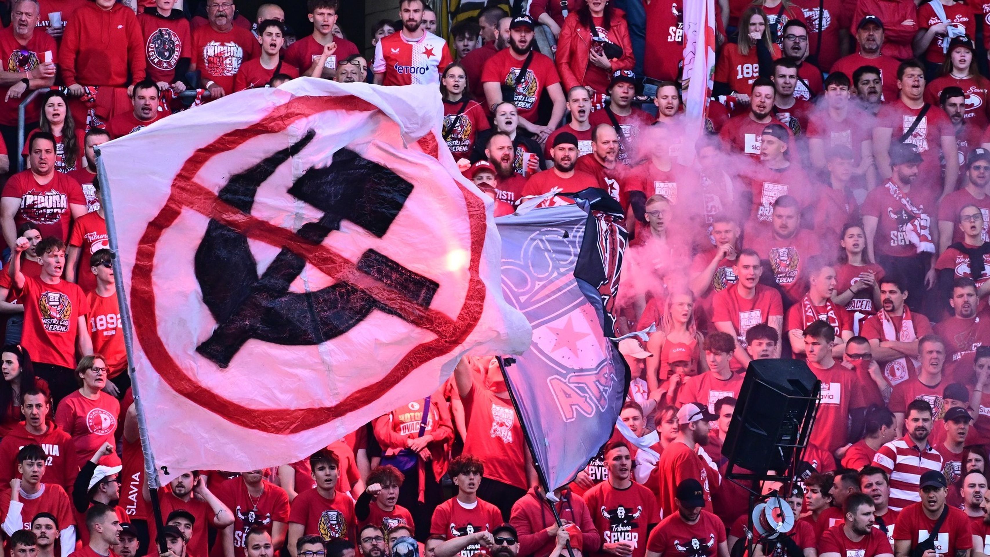 Fanoušci Slavie - Fanoušci Slavie běsnili na hřišti při derby (9/9)