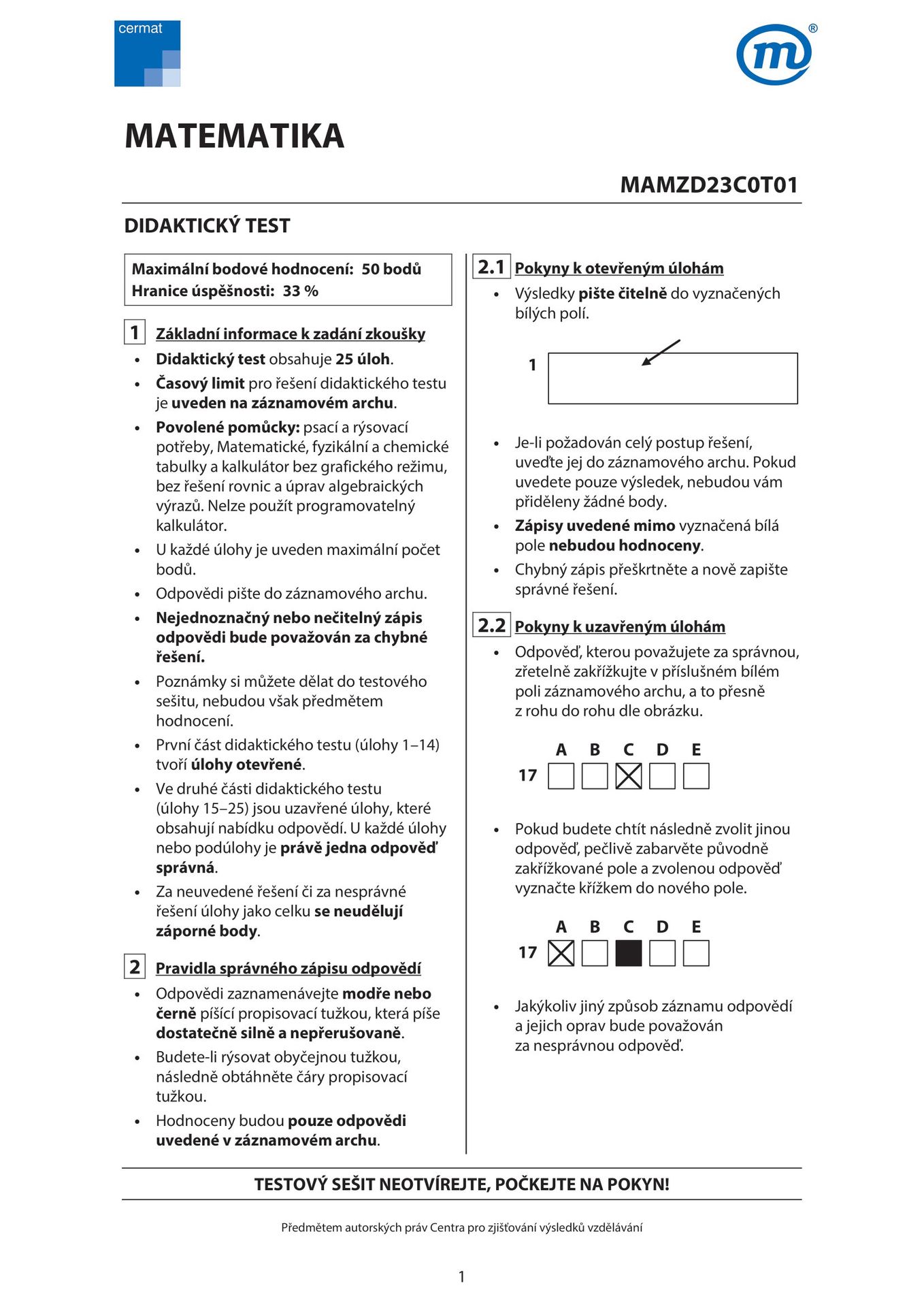 maturita-matematika-jaro-2023-test-01 - Maturita z matematiky 2023 (1/16)