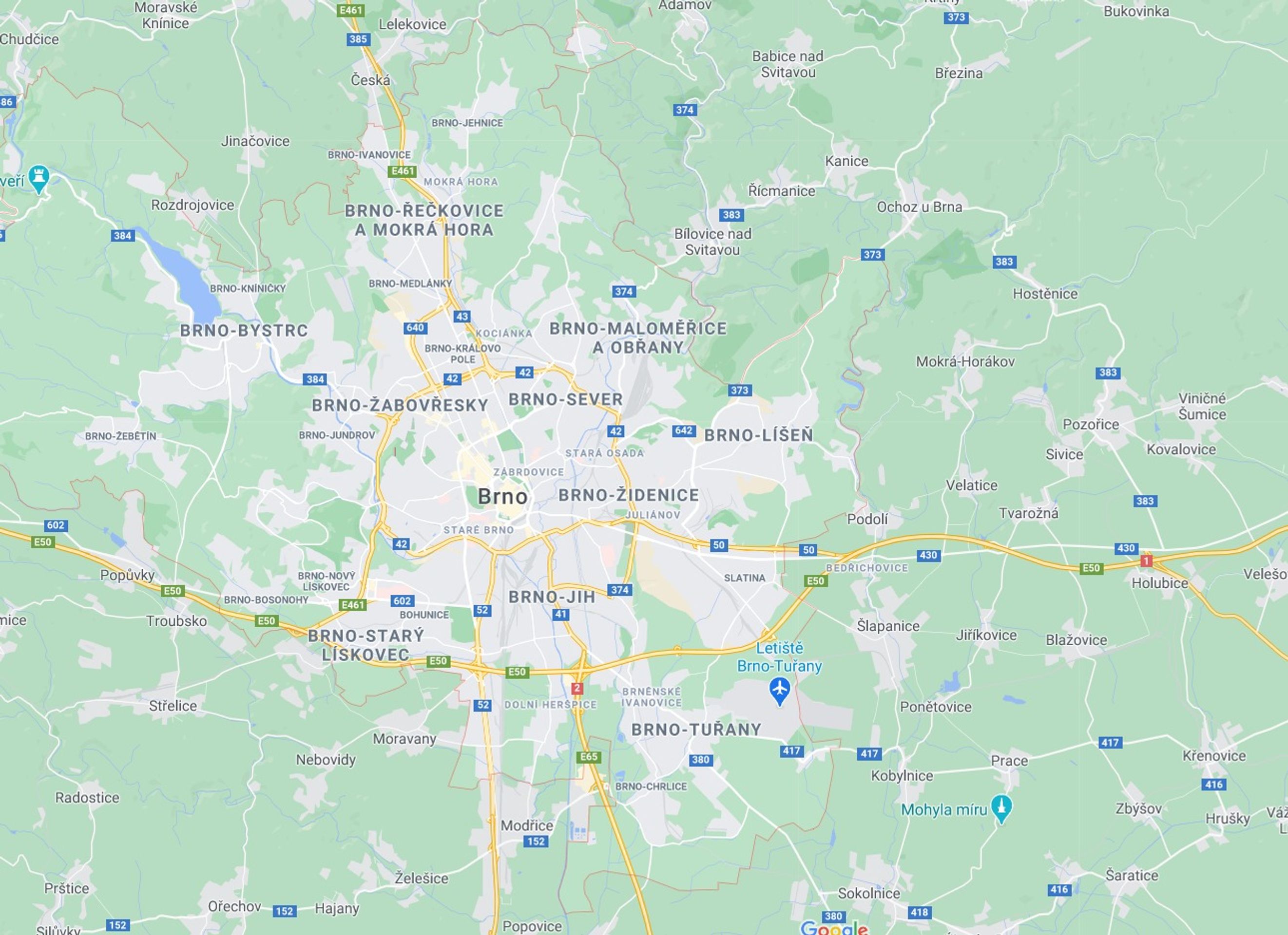 Jihomoravský kraj - okres Brno - město - GALERIE: Mapy okresů v Jihomoravském kraji (6/7)