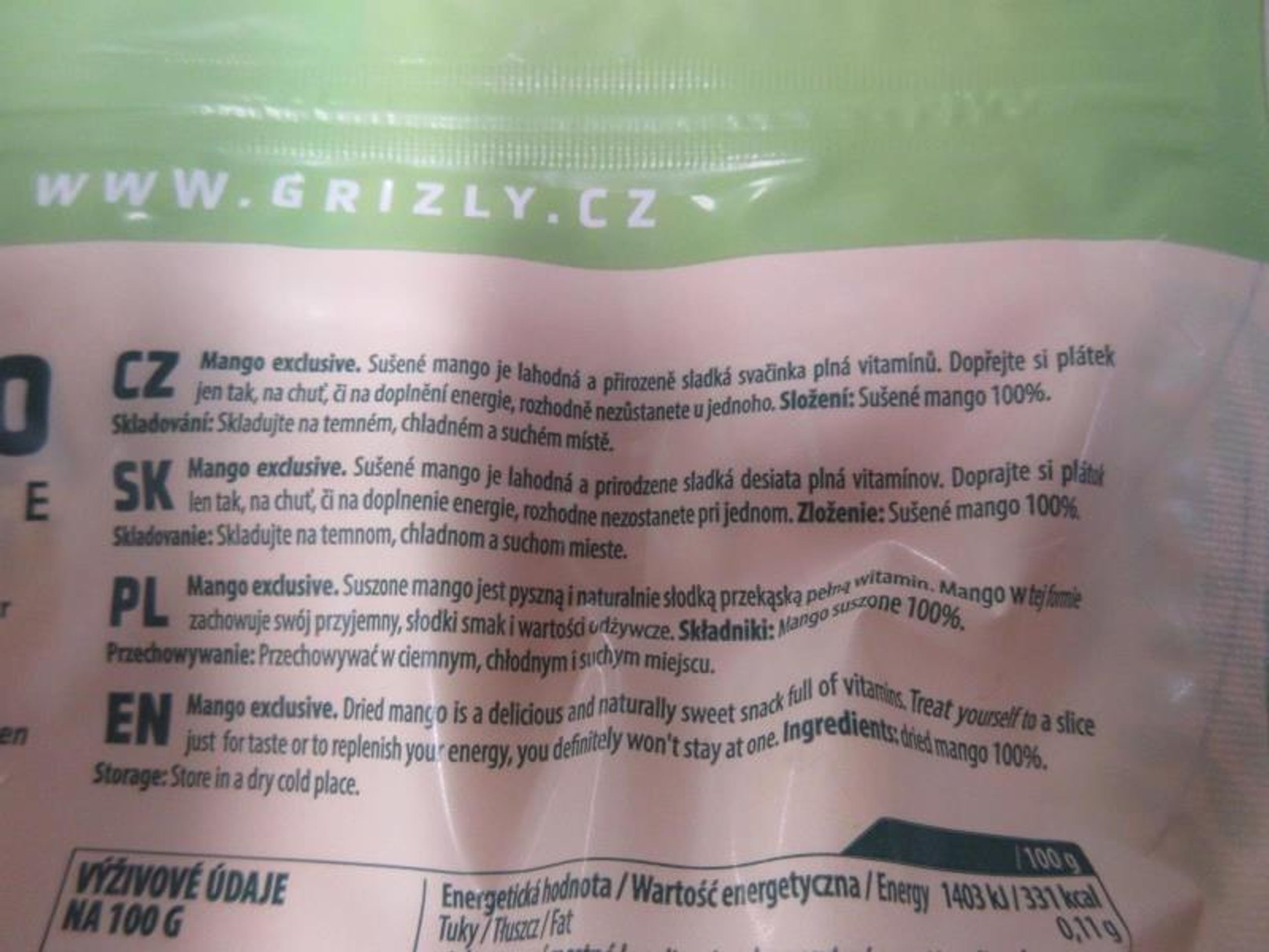 Ošizené sušené mango od firmy Grizzly (2) - Ošizené ovoce a zelenina (8/8)