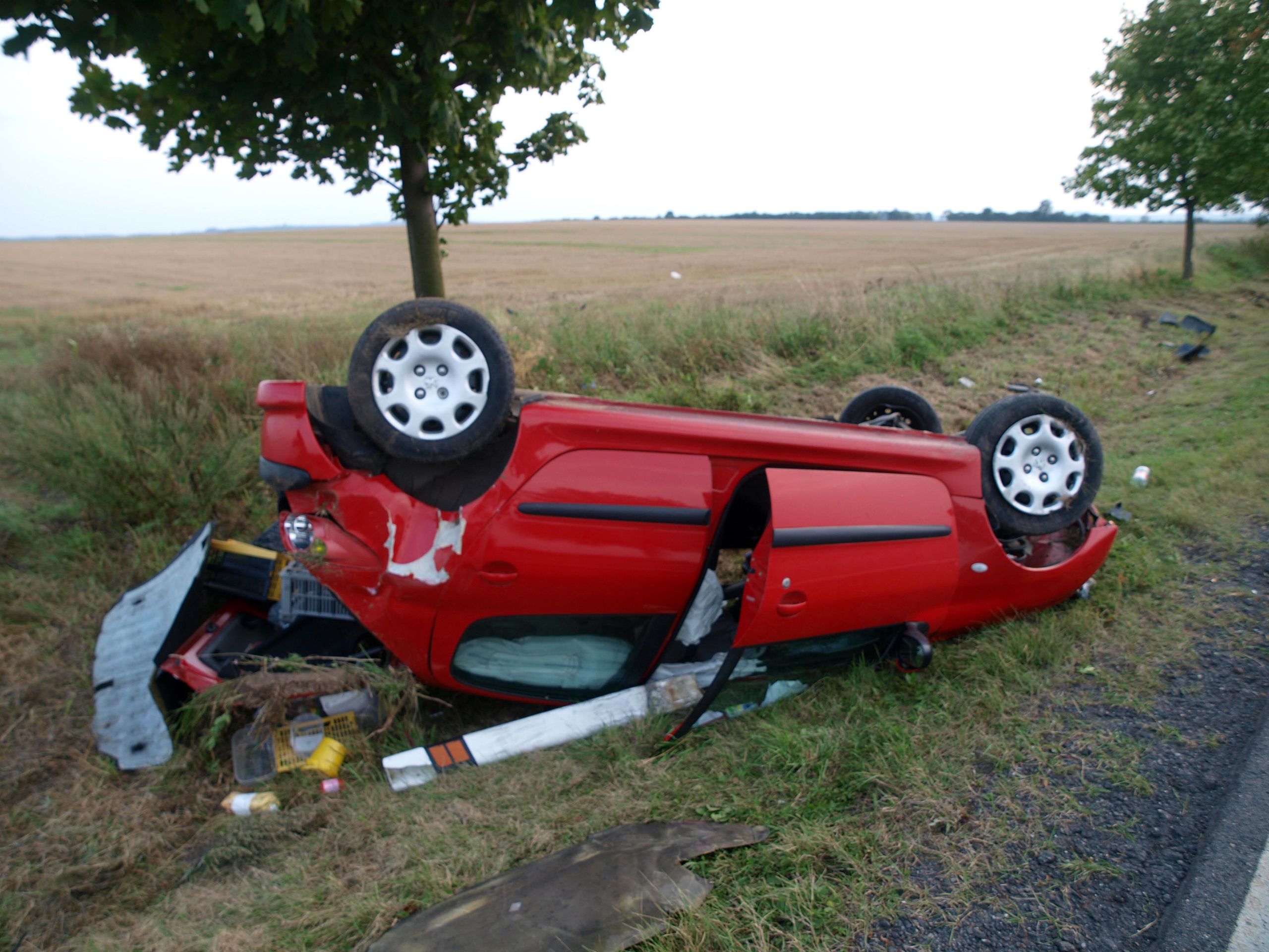zdemolované auto 2 - Řidička narazila do stromu, ze zdemolovaného auta utekla pryč (2/5)