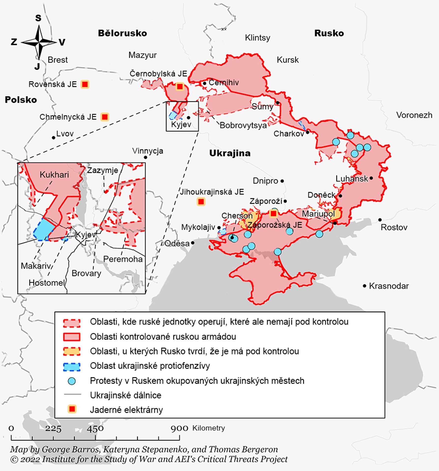 Mapa ruského postupu 23.3. - Ukrajinské protiútoky (1/7)