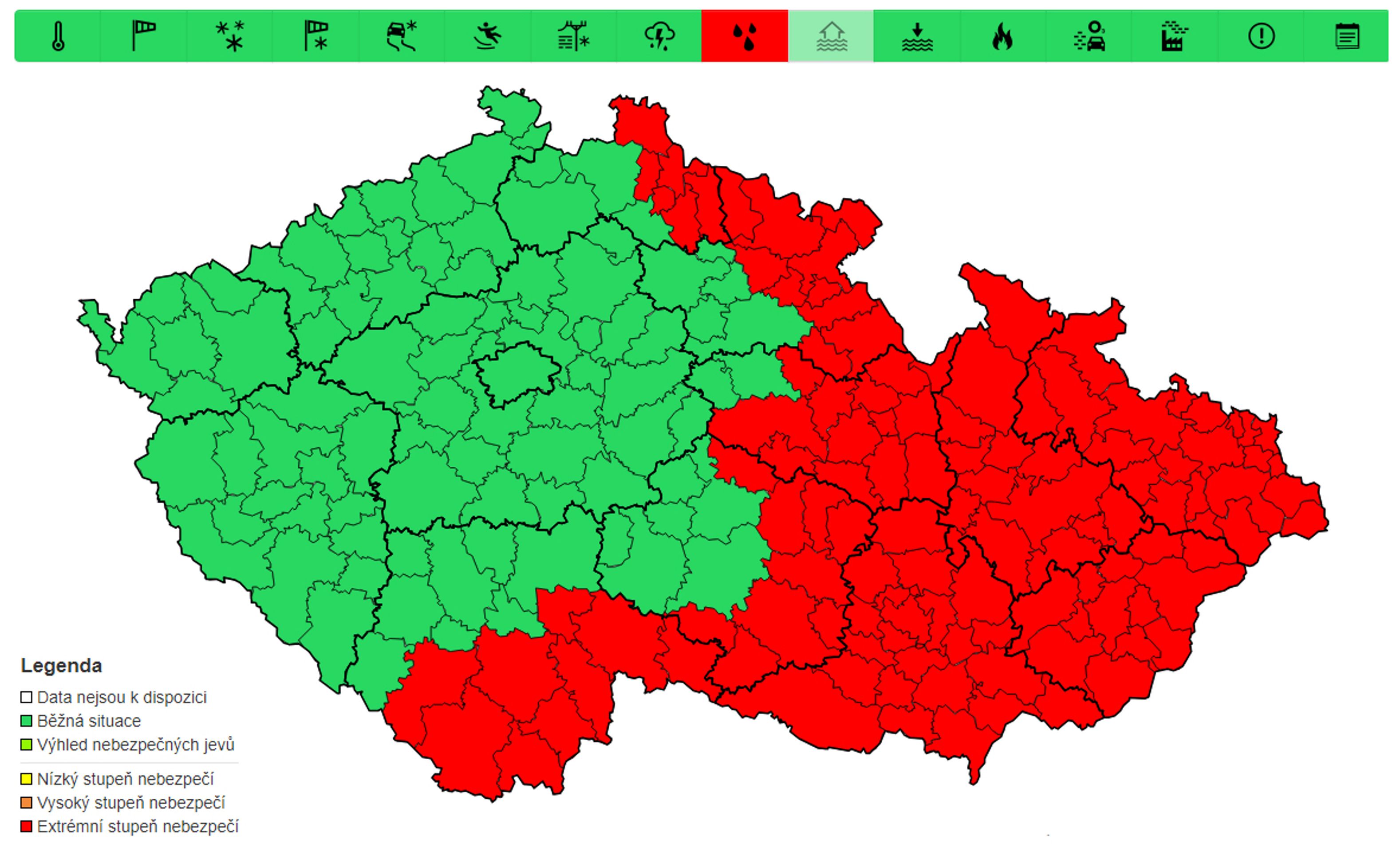 Výstraha před silným deštěm, 12. 9. 2024 - Výstrahy před extrémním deštěm (1/3)