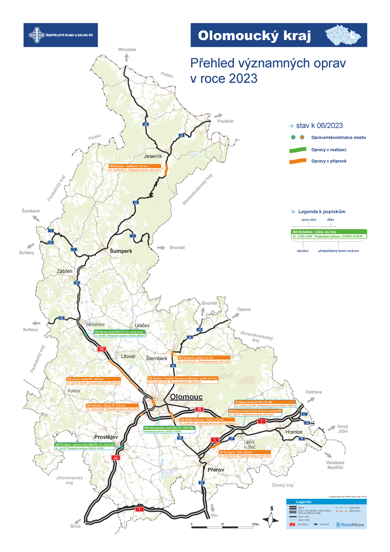 Mapa oprav Olomoucký kraj - Mapa oprav v roce 2023 (10/14)