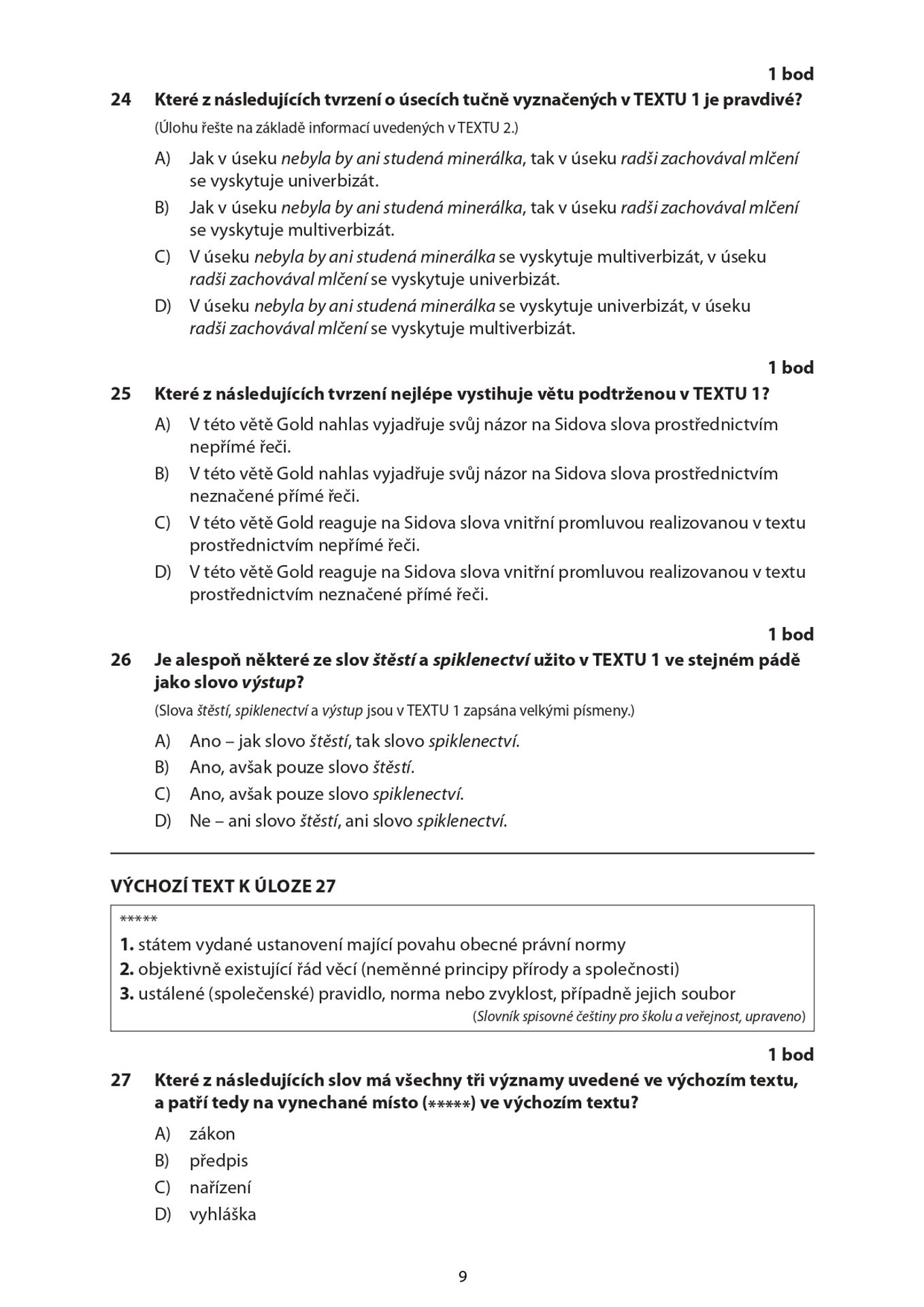 Didaktický test z českého jazyka 2025 (9) - Didaktický test z českého jazyka 2025 (9/11)