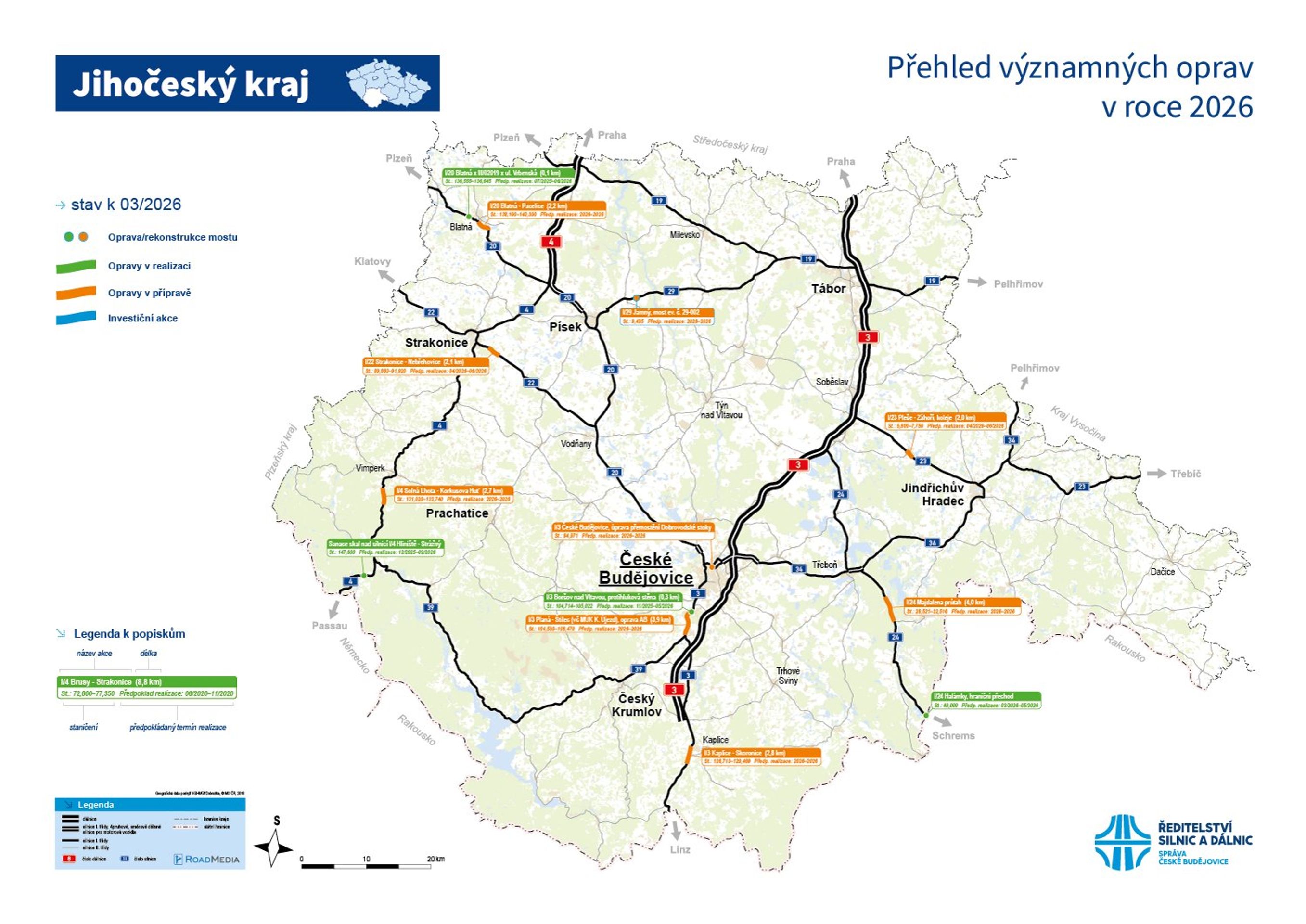 Přehled významných oprav v roce 2026 – Jihočeský kraj - Stavby připravované k zahájení a přehled významných oprav v roce 2026 (3/13)