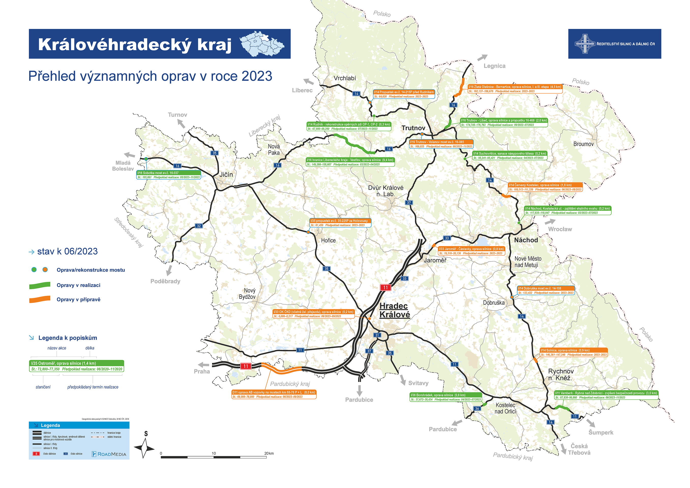 Mapa oprav Královéhradecký kraj - Mapa oprav v roce 2023 (8/14)