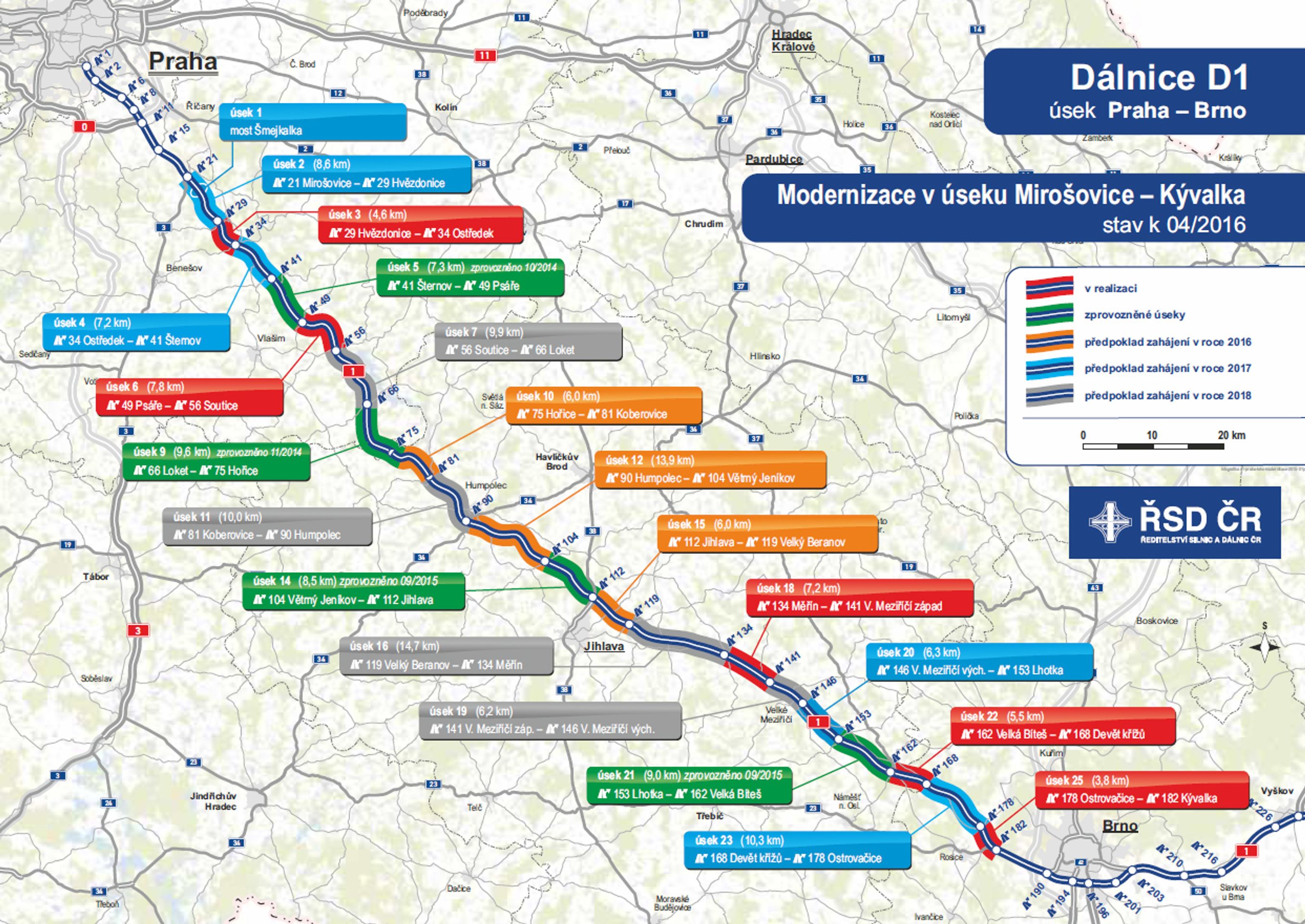 Mapa - Dálnice D1 - GALERIE: Opravy a modernizace silnic a dálnic v roce 2016 (3/4)