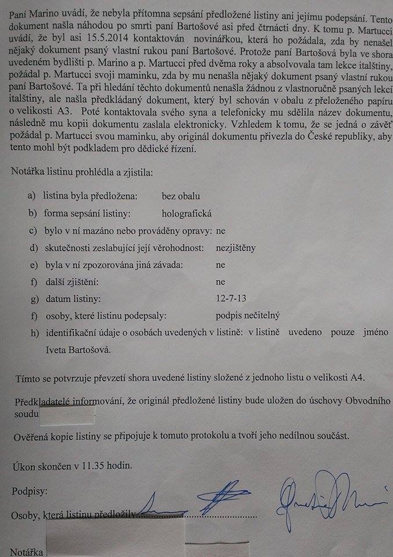 Svoji verzi Ivetiny závěti vytáhl i Domenico Martucci - GALERIE: Závěti Ivety Bartošové a její předmanželská smlouva (2/4)