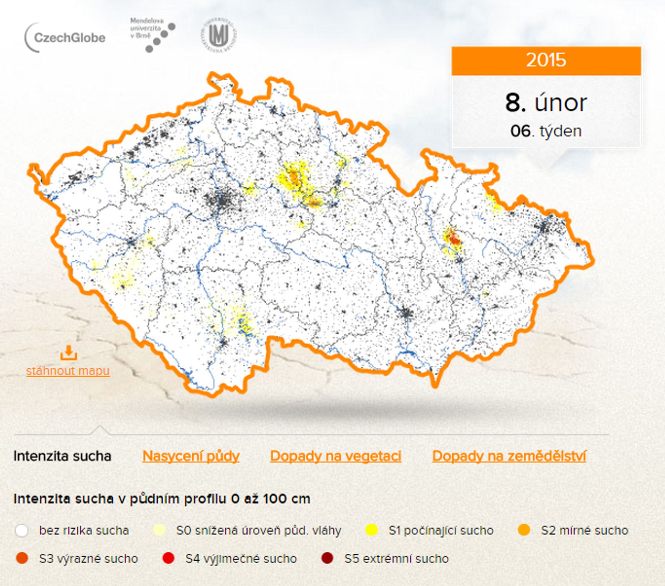 Mapa - Aktuální stav sucha v České republice - 8. únor - GALERIE: Aktuální stav sucha v České republice (2/7)