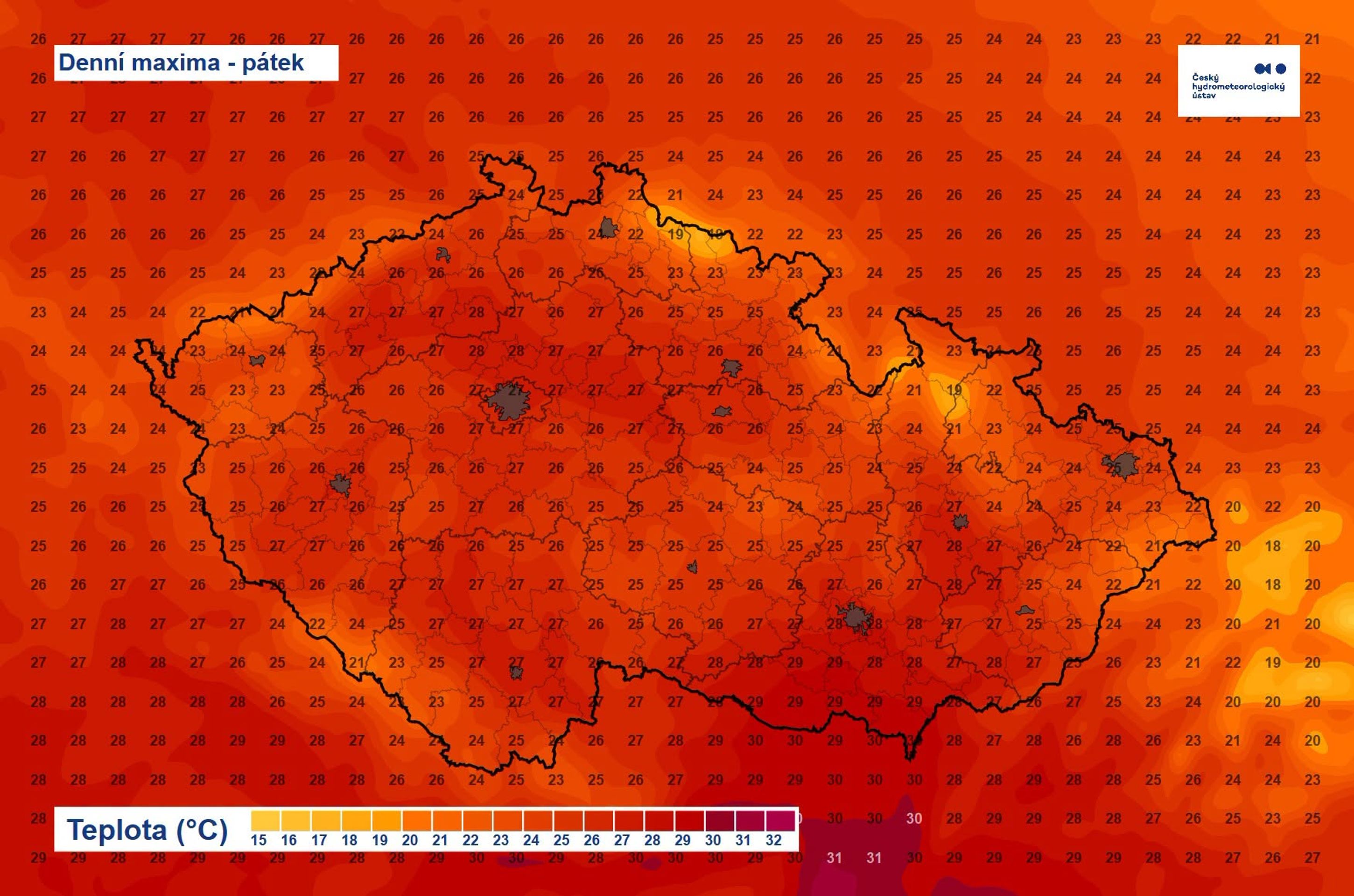 Denní maxima v pátek - Počasí ČHMÚ (4/4)