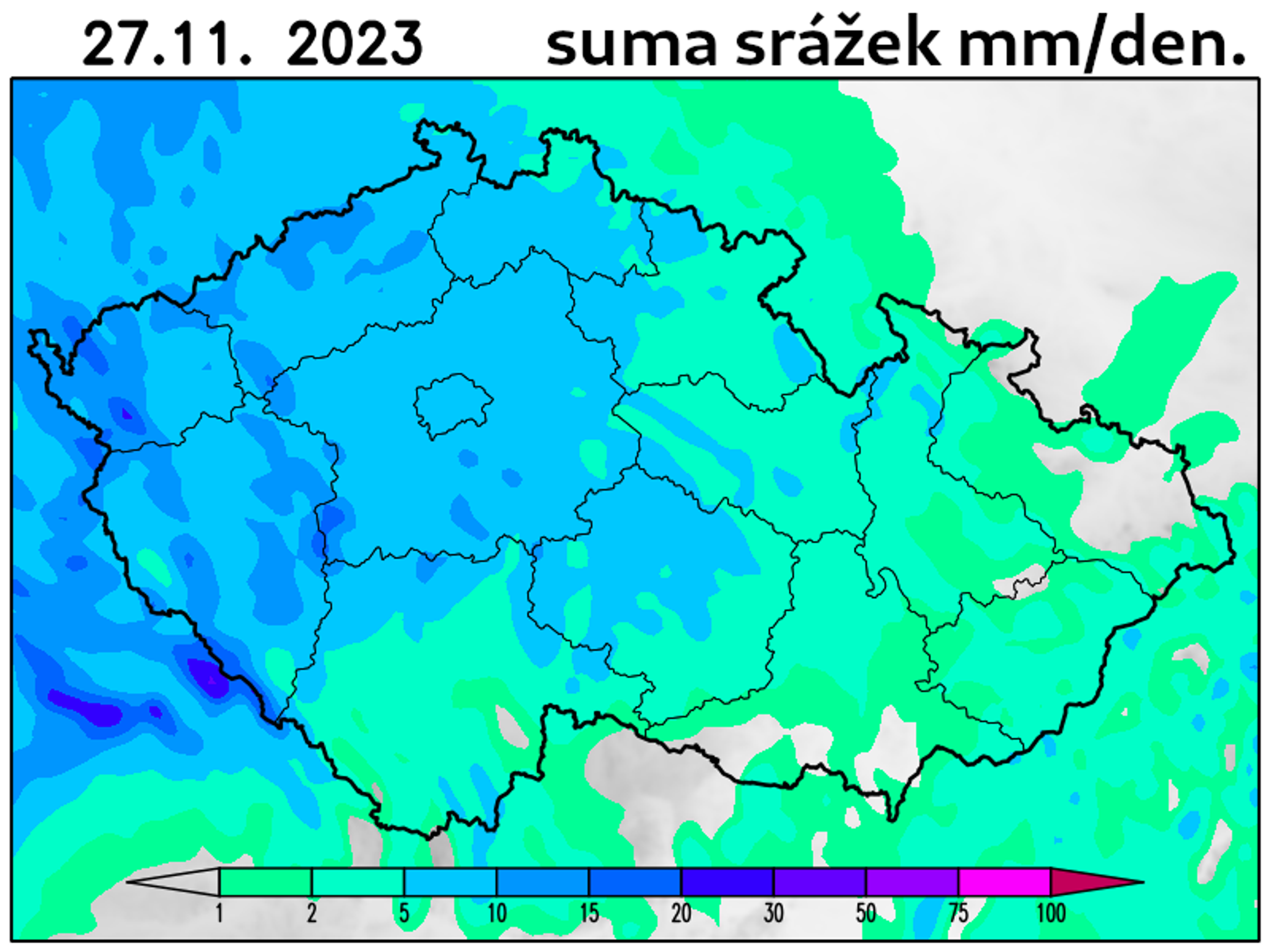 Předpověď počasí na 27. 11. 2023 - Česko zasype sníh (2/3)