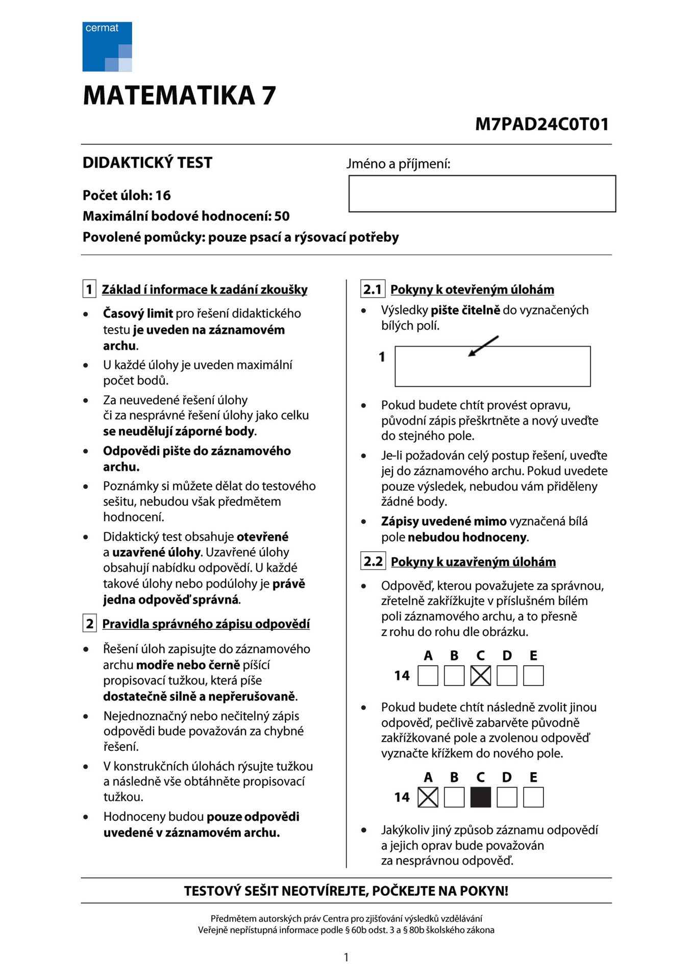 Přijímací zkoušky z matematiky na šestiletá gymnázia - Přijímací zkoušky z matematiky s řešením (1/32)