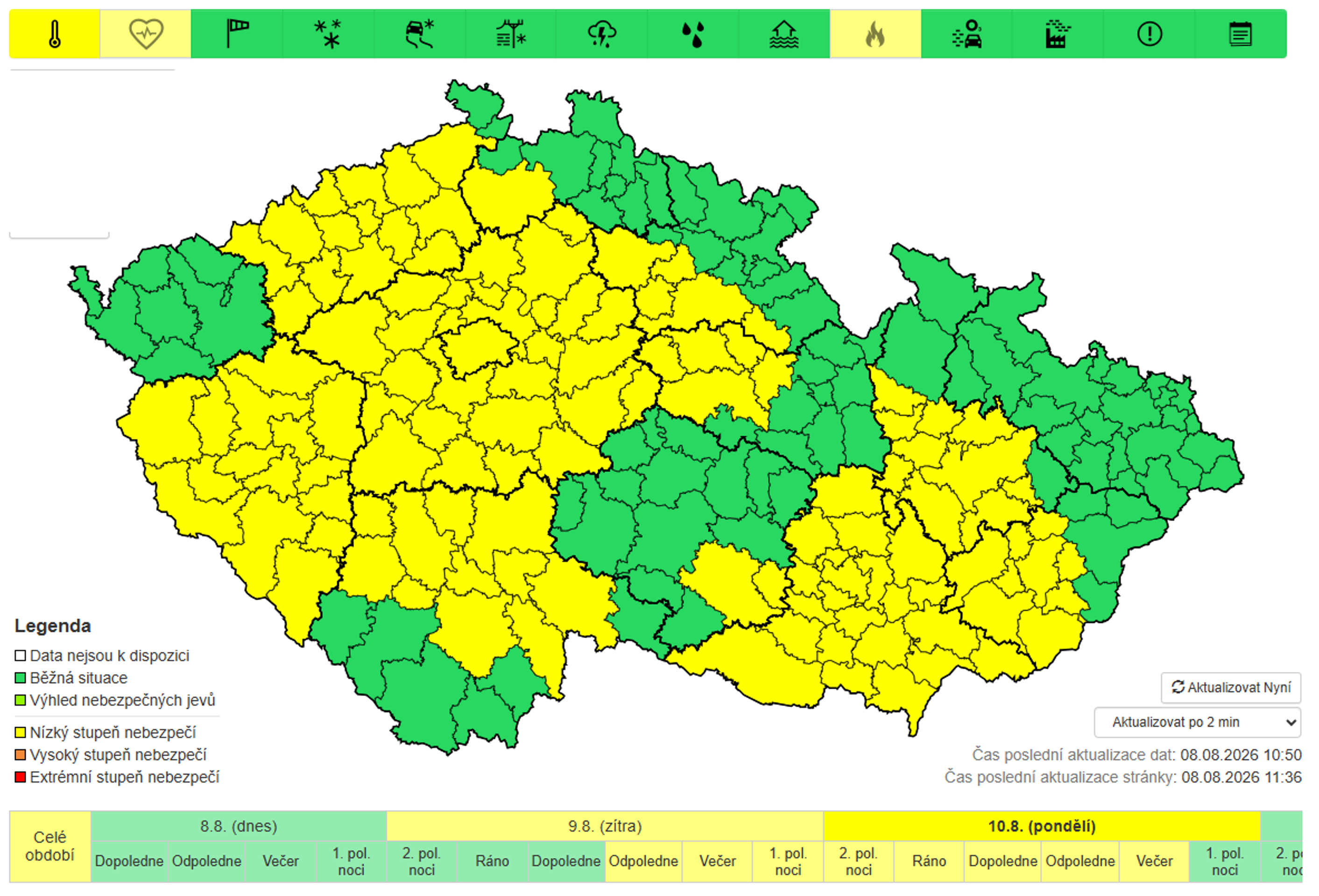 Výstraha před vysokými teplotami v pondělí - Výstrahy (2/4)