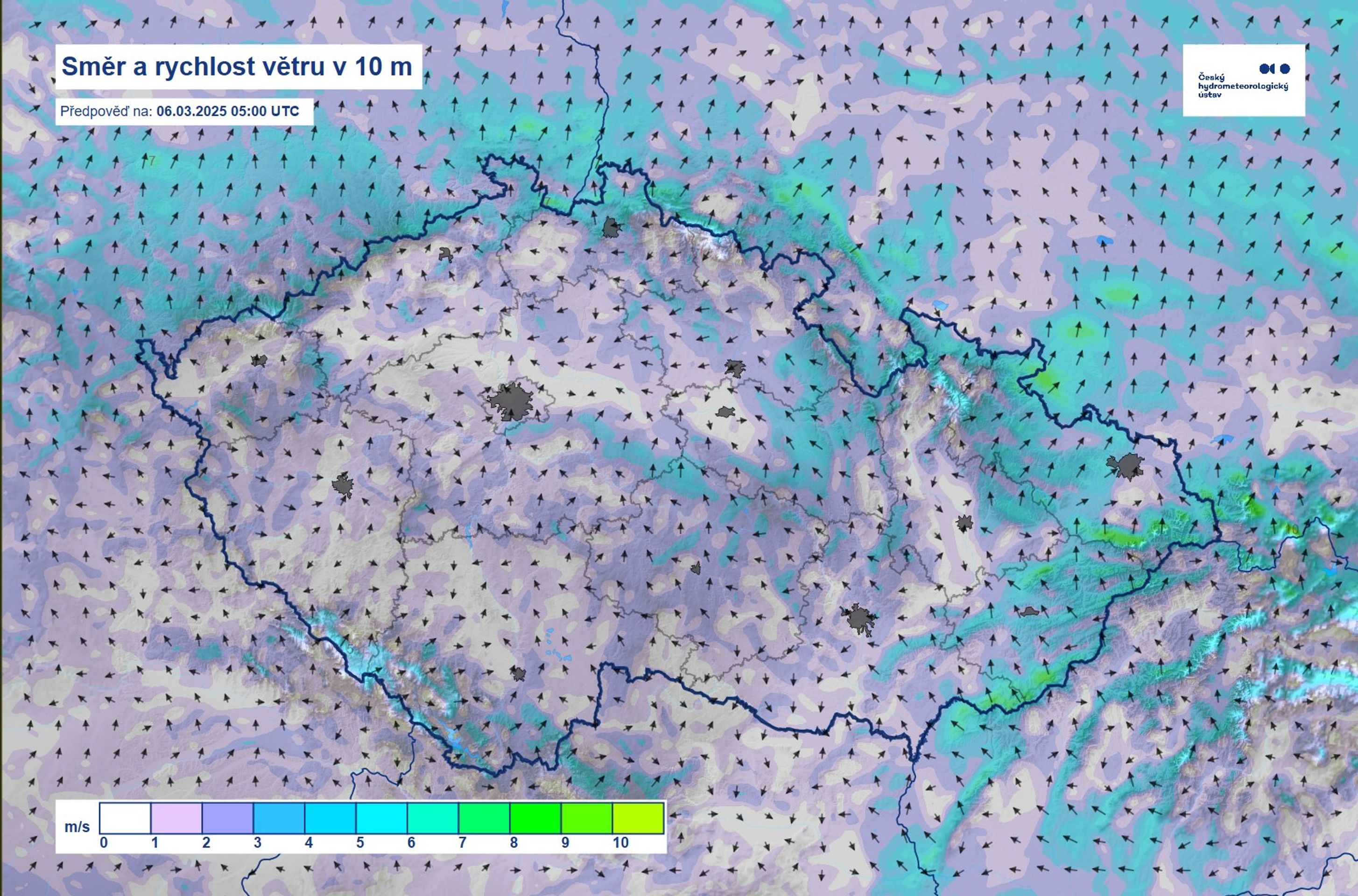Směr a rychlost větru - čtvrtek - Předpověď počasí (4/4)