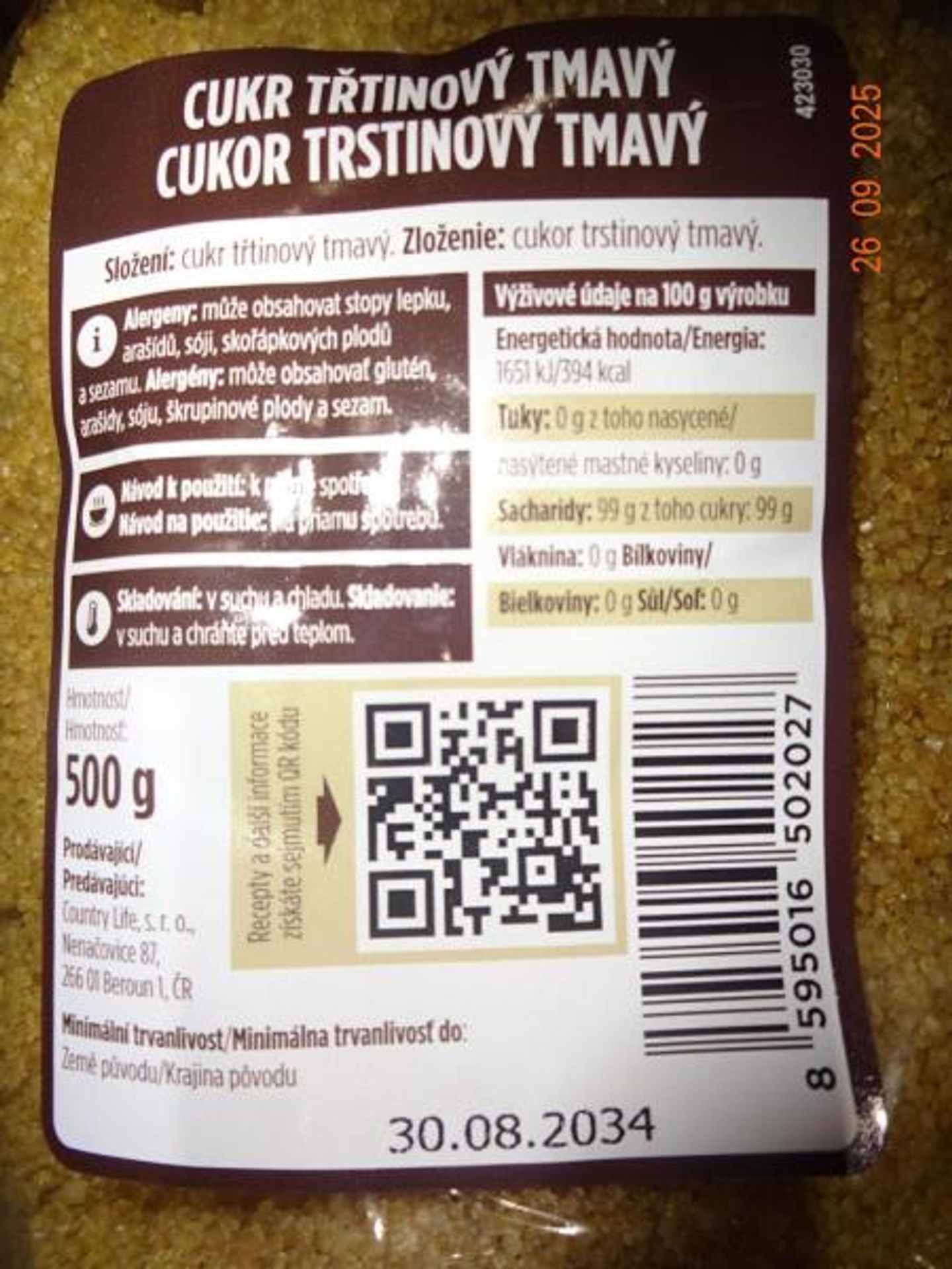 Cukr Třtinový tmavý 500g (2) - Závadné potraviny (3/8)
