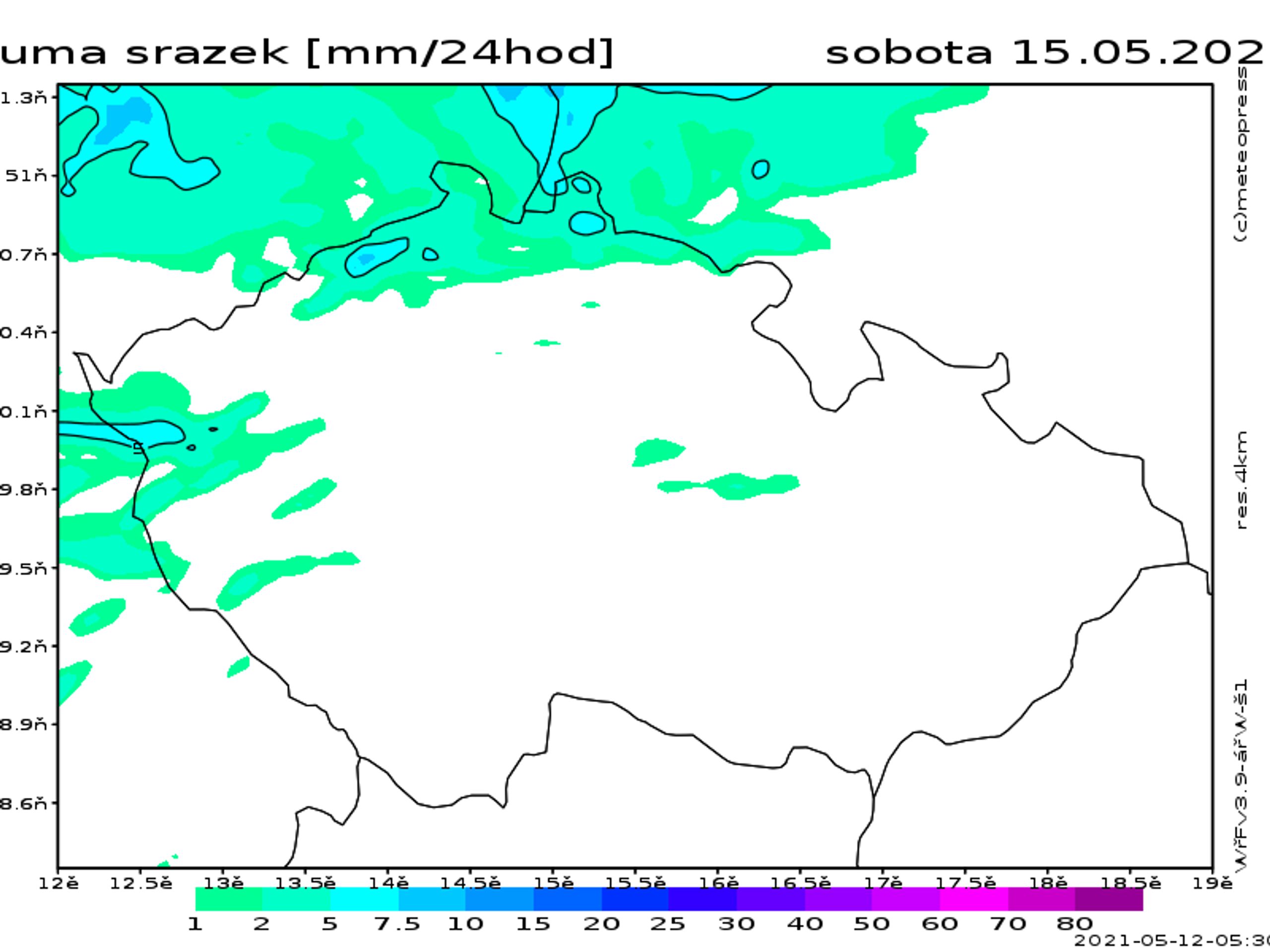 Suma srážek - 15. 5. 2021 - GALERIE: Mapy srážek (4/4)