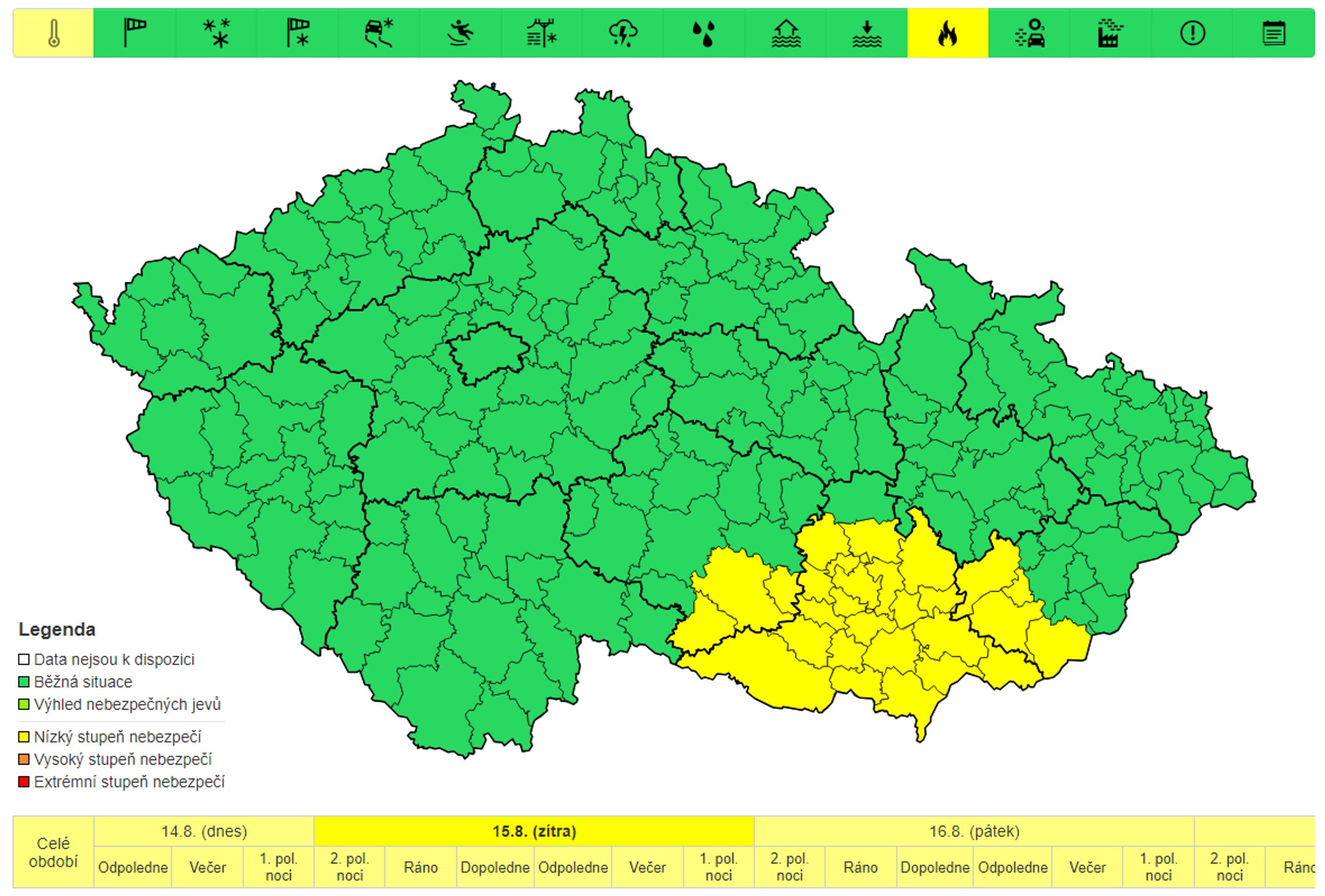 Riziko vzniku požáru, 15. 8 a 16. 8. - Výstraha před vysokými teplotami (5/5)