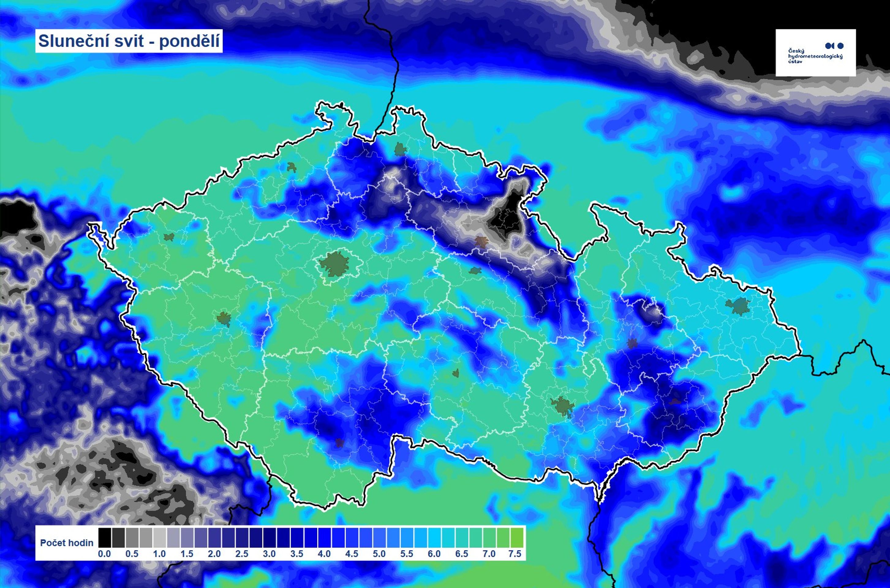 Trvání slunečního svitu v pondělí 30. prosince 2024 - Počasí v pondělí 30. a úterý 31. prosince 2024 (3/4)